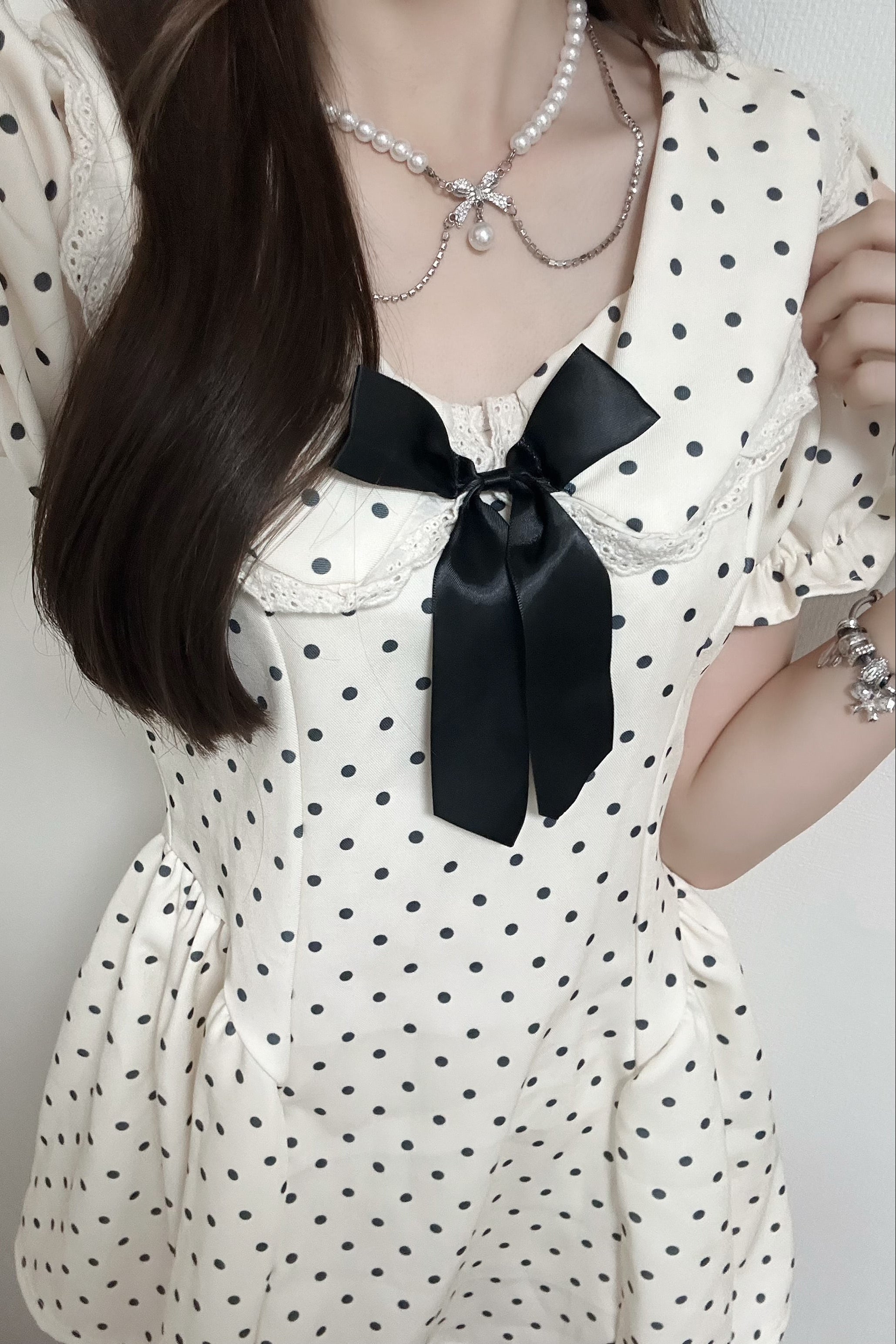 ドットフリルリボンワンピース KR12101