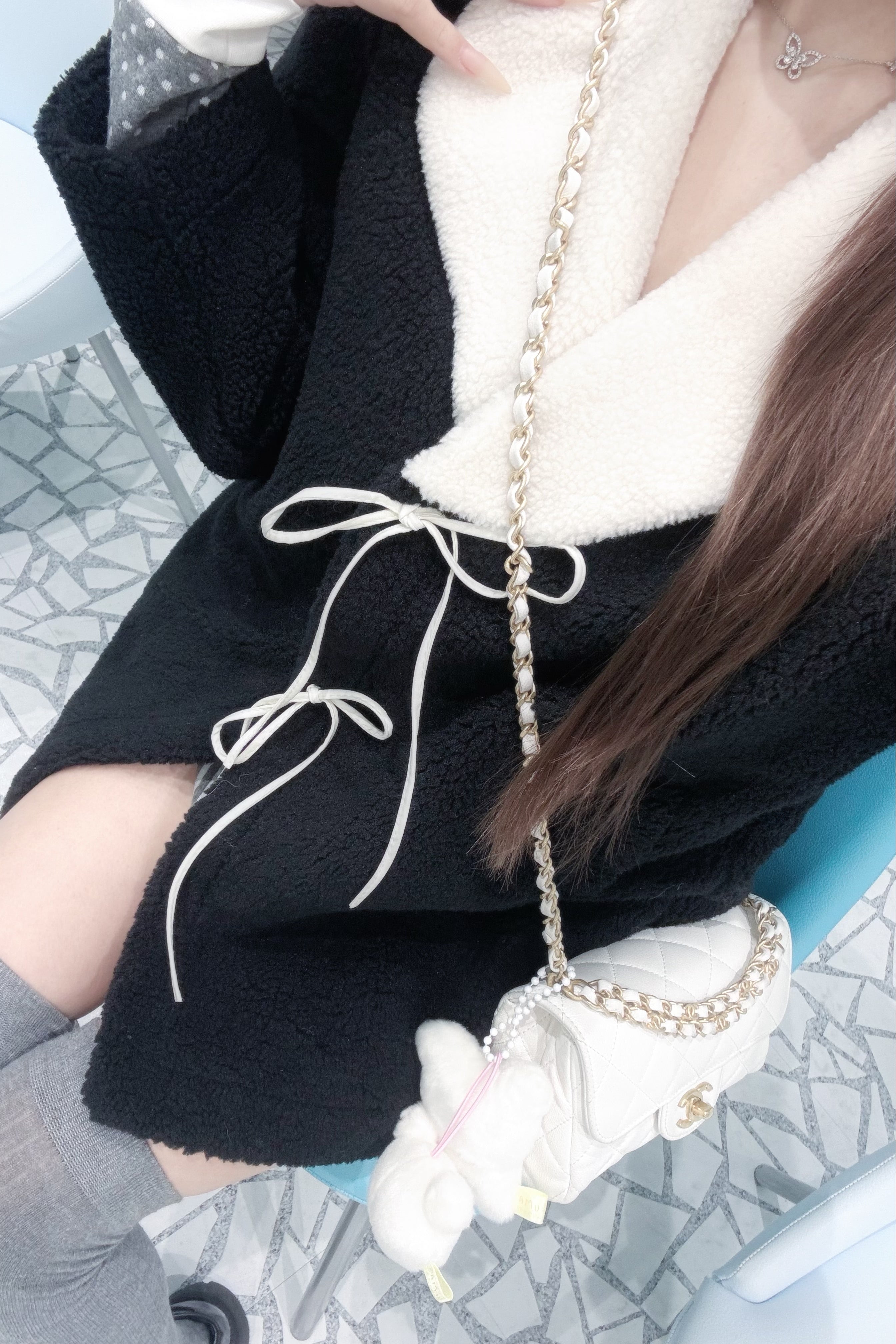 フロントリボンボアデザインコート KR30179