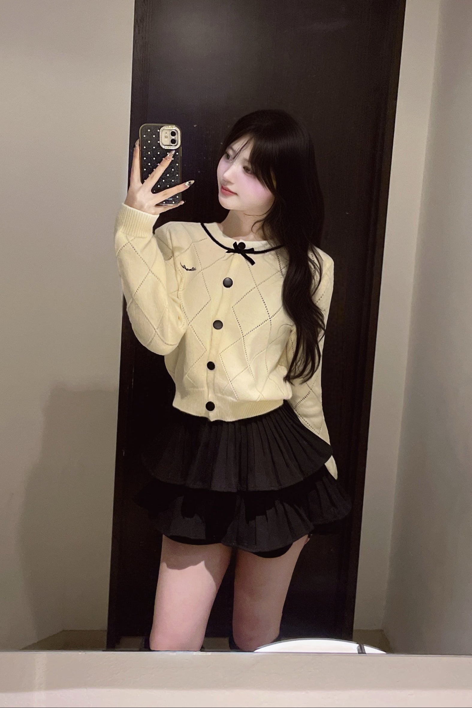 スカシアミフロントリボンカーディガン KR13600