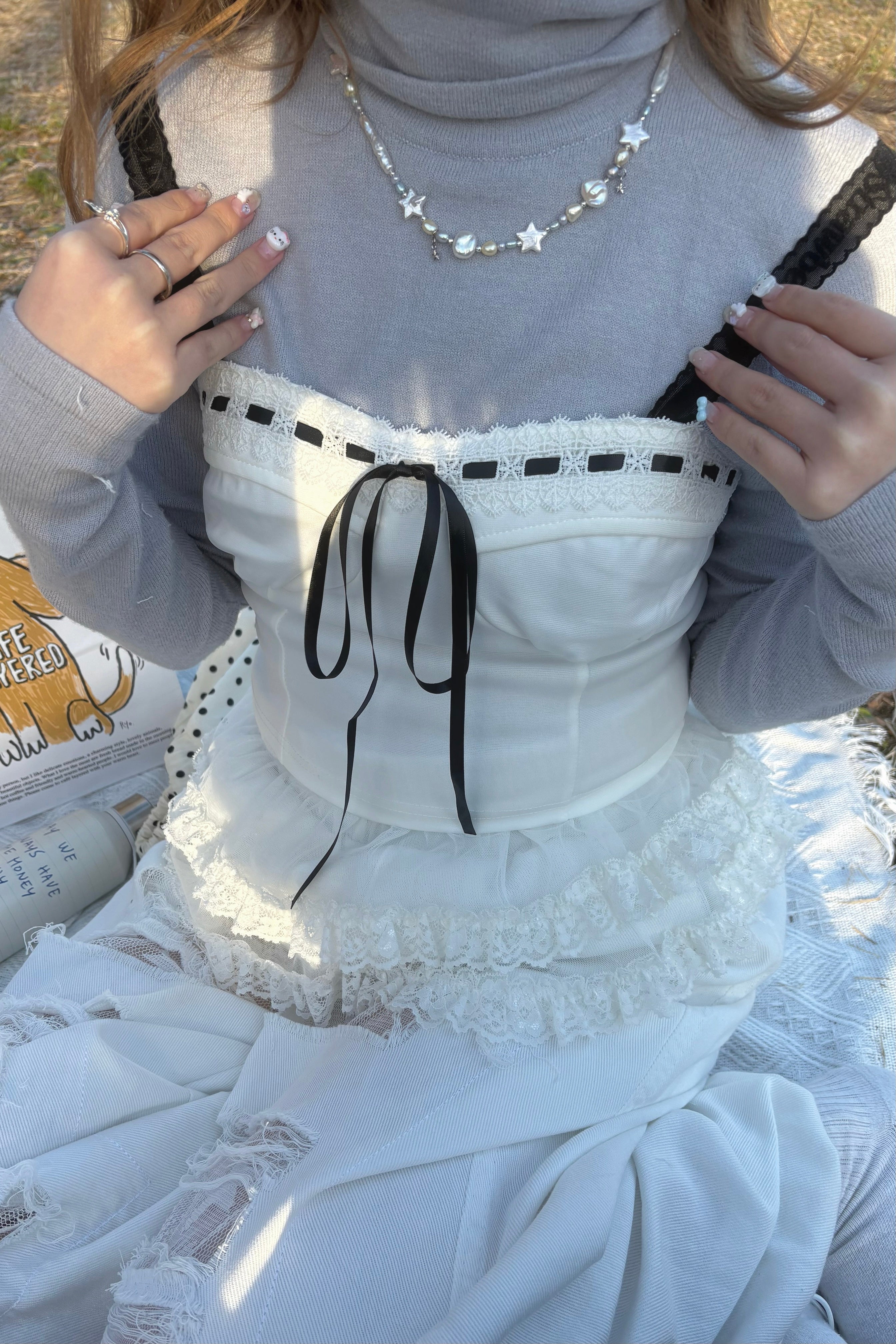 レースアップリボンキャミソール KR14232