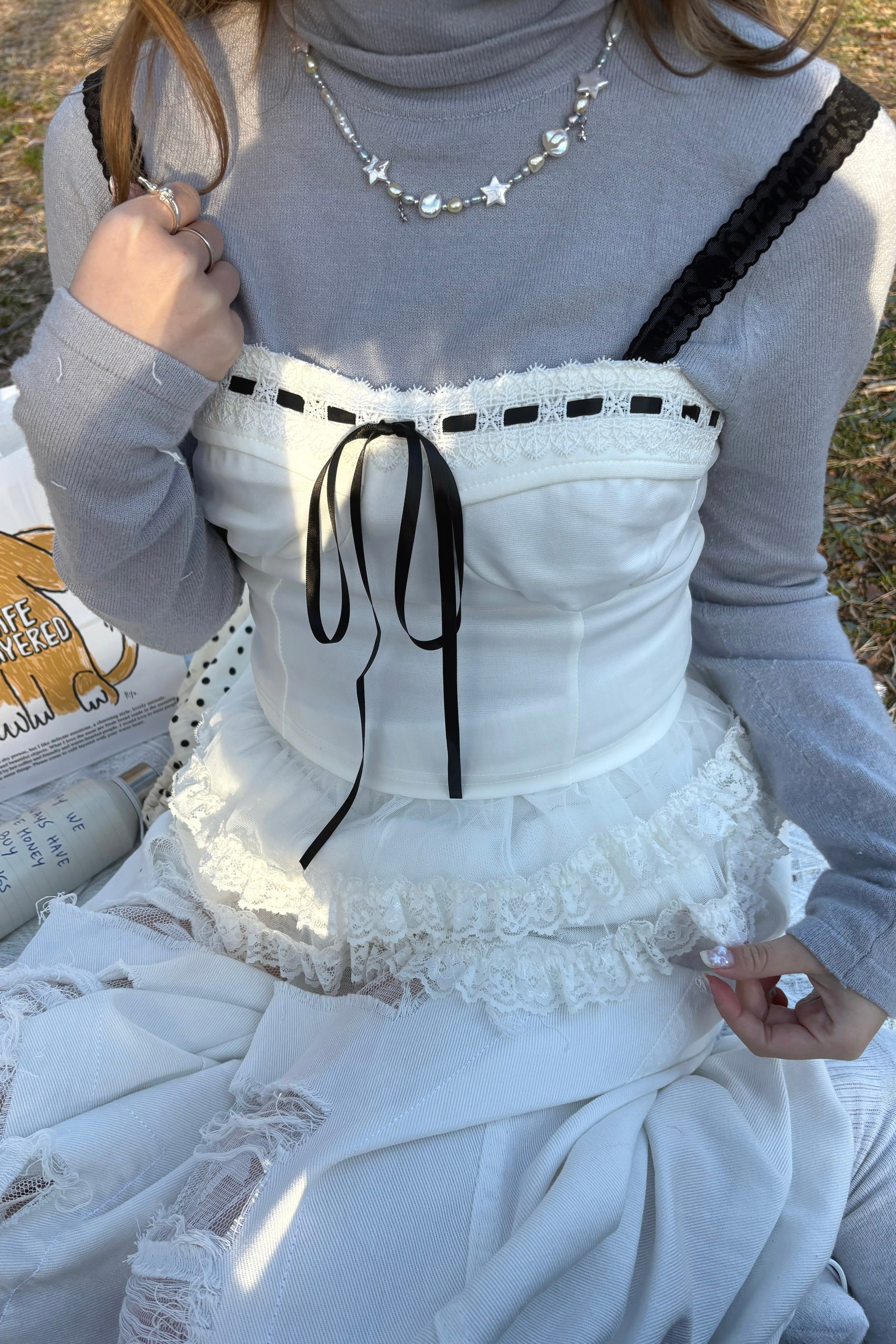 レースアップリボンキャミソール KR14232