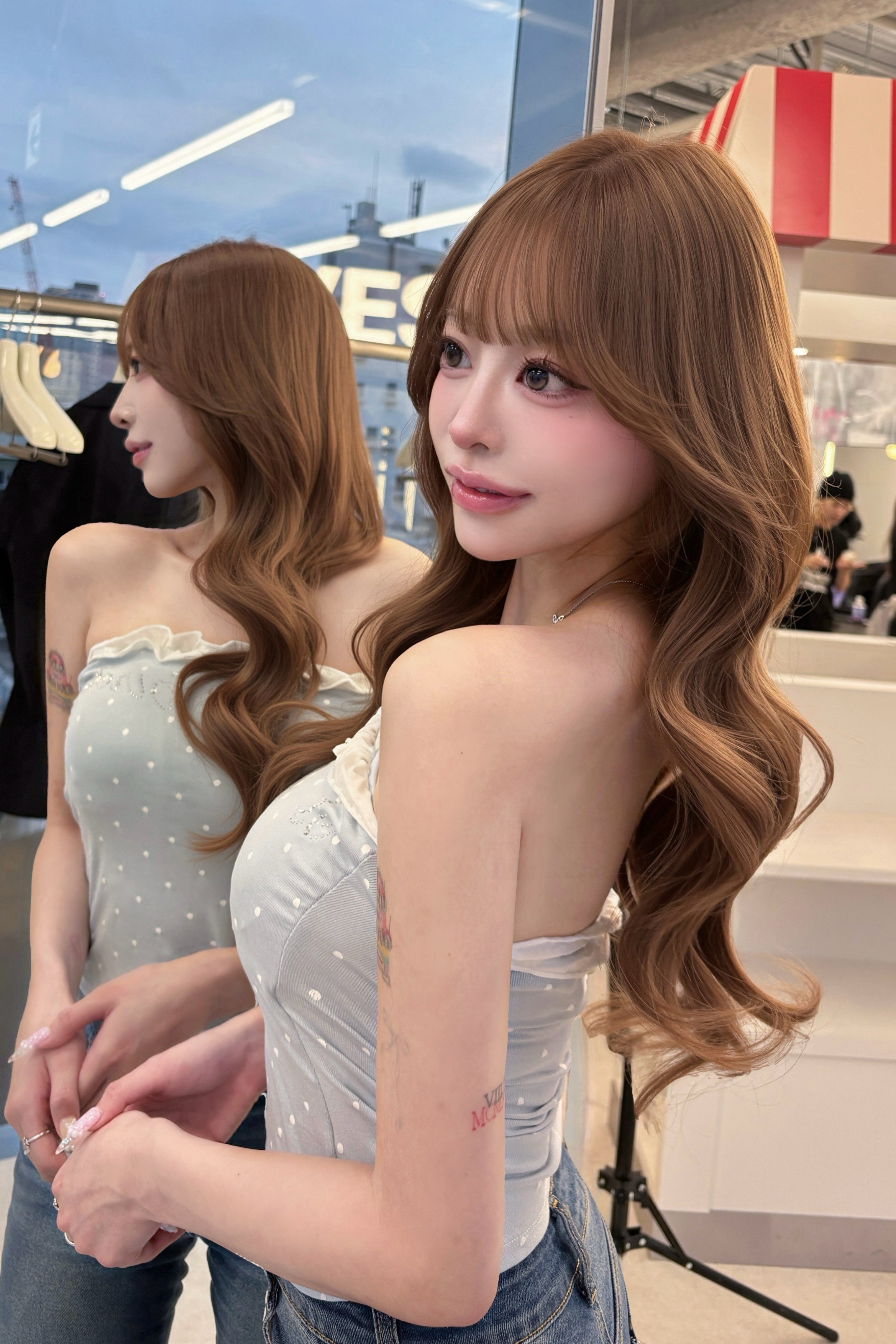 ラインストーンロゴドットチューブトップ KR14827