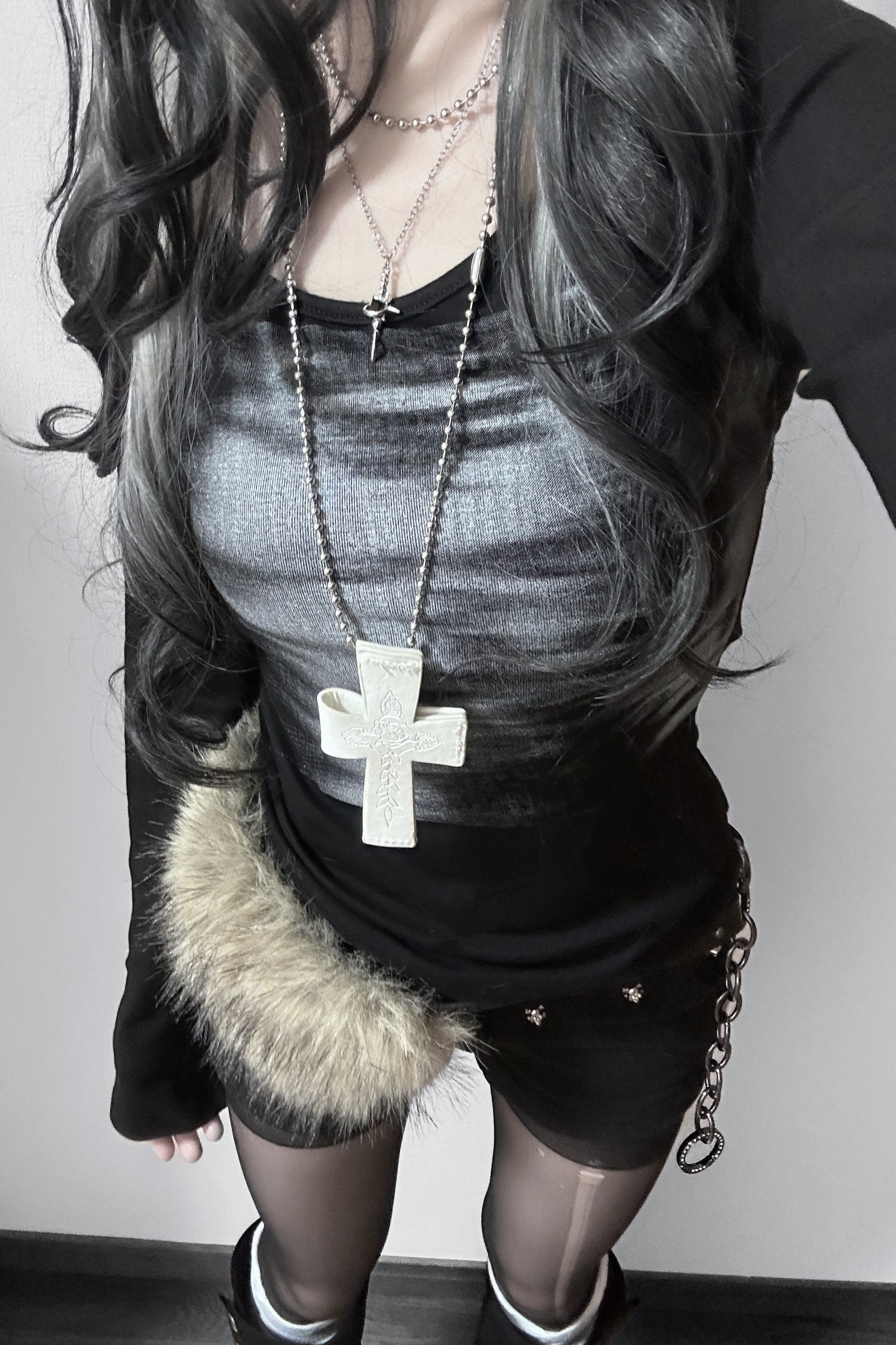 アシンメトリーブラッシュプリントトップス KR13925