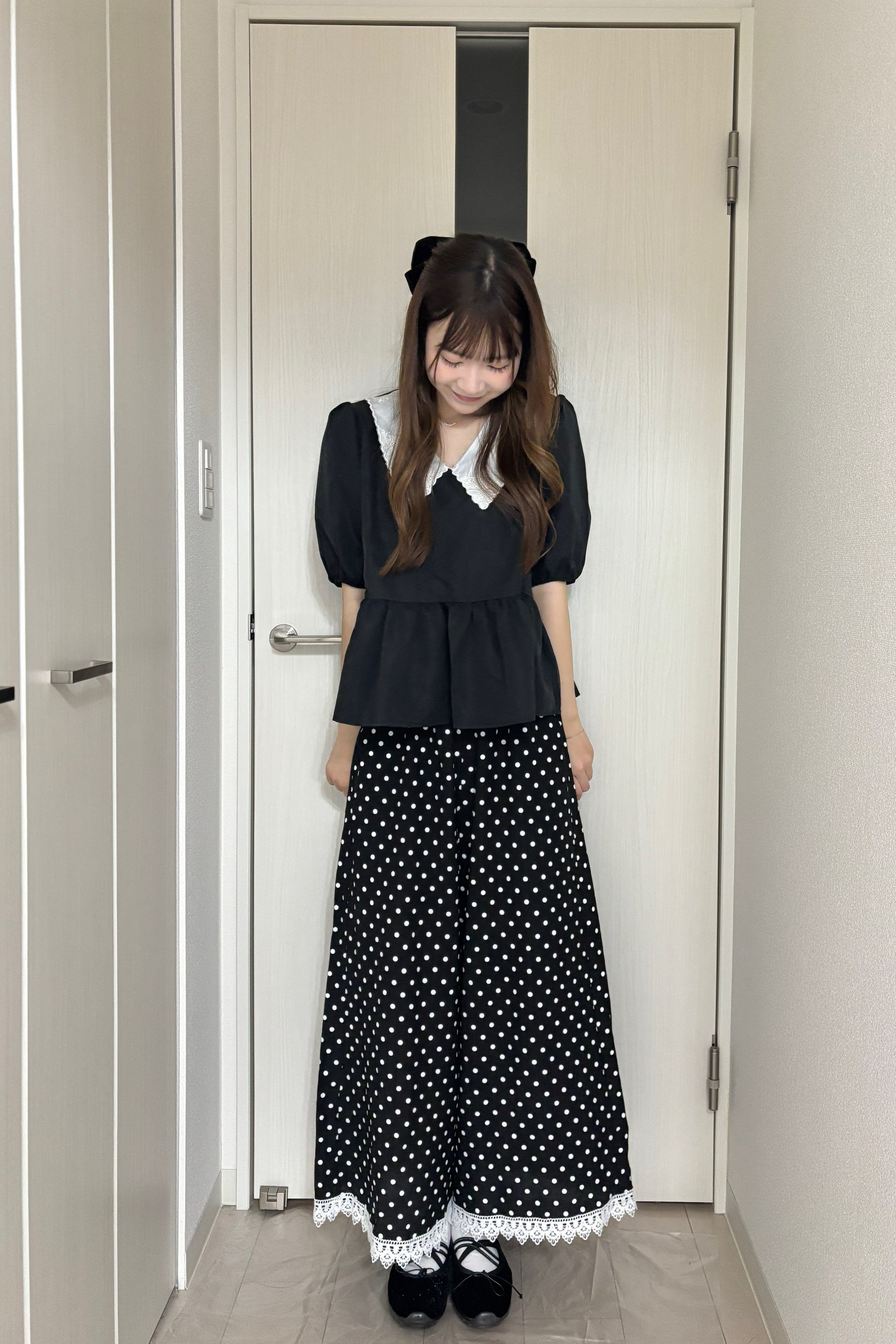 ドットレースヘムワイドロングパンツ KR15654