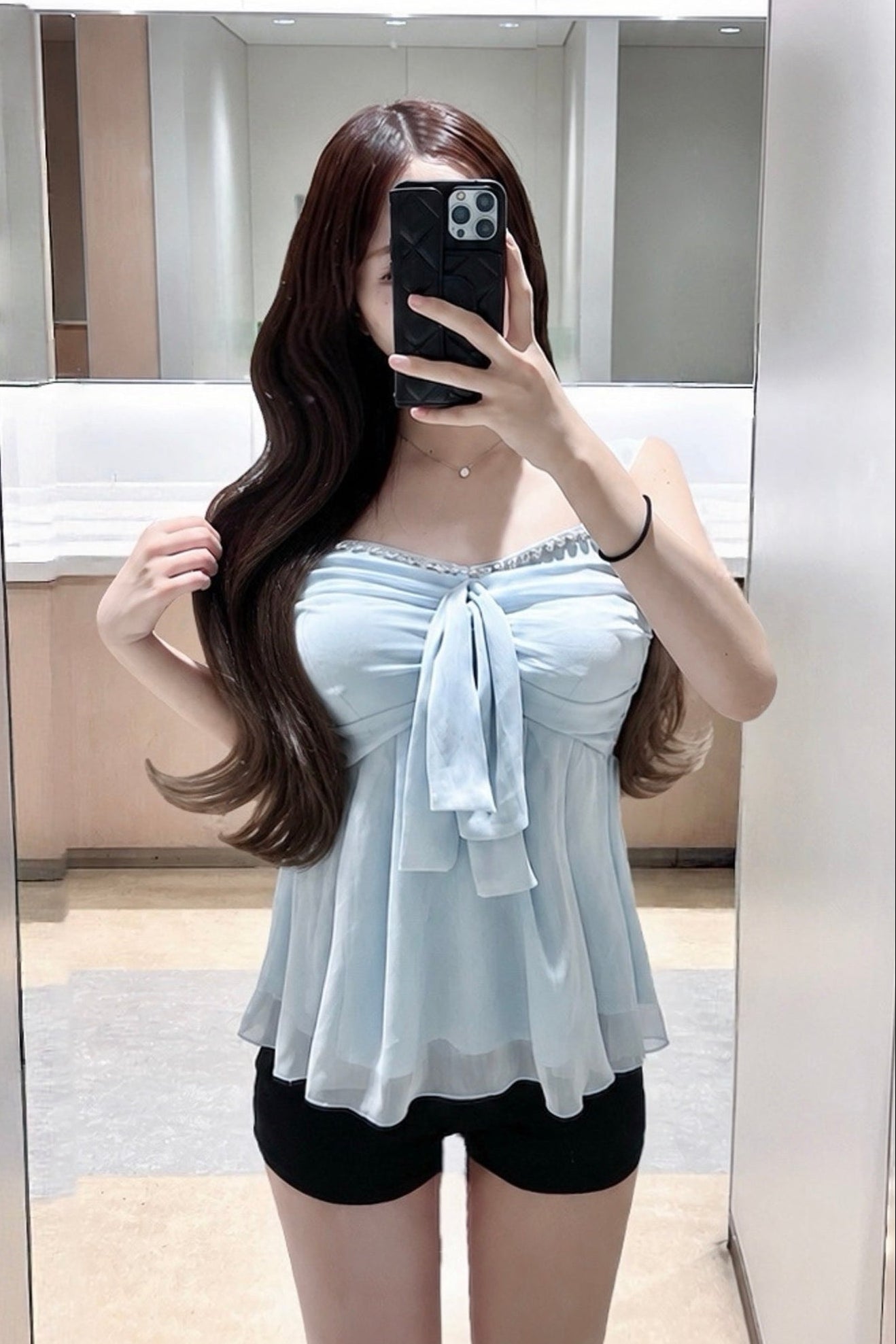 シフォンリボンタイシアートップス KR14989