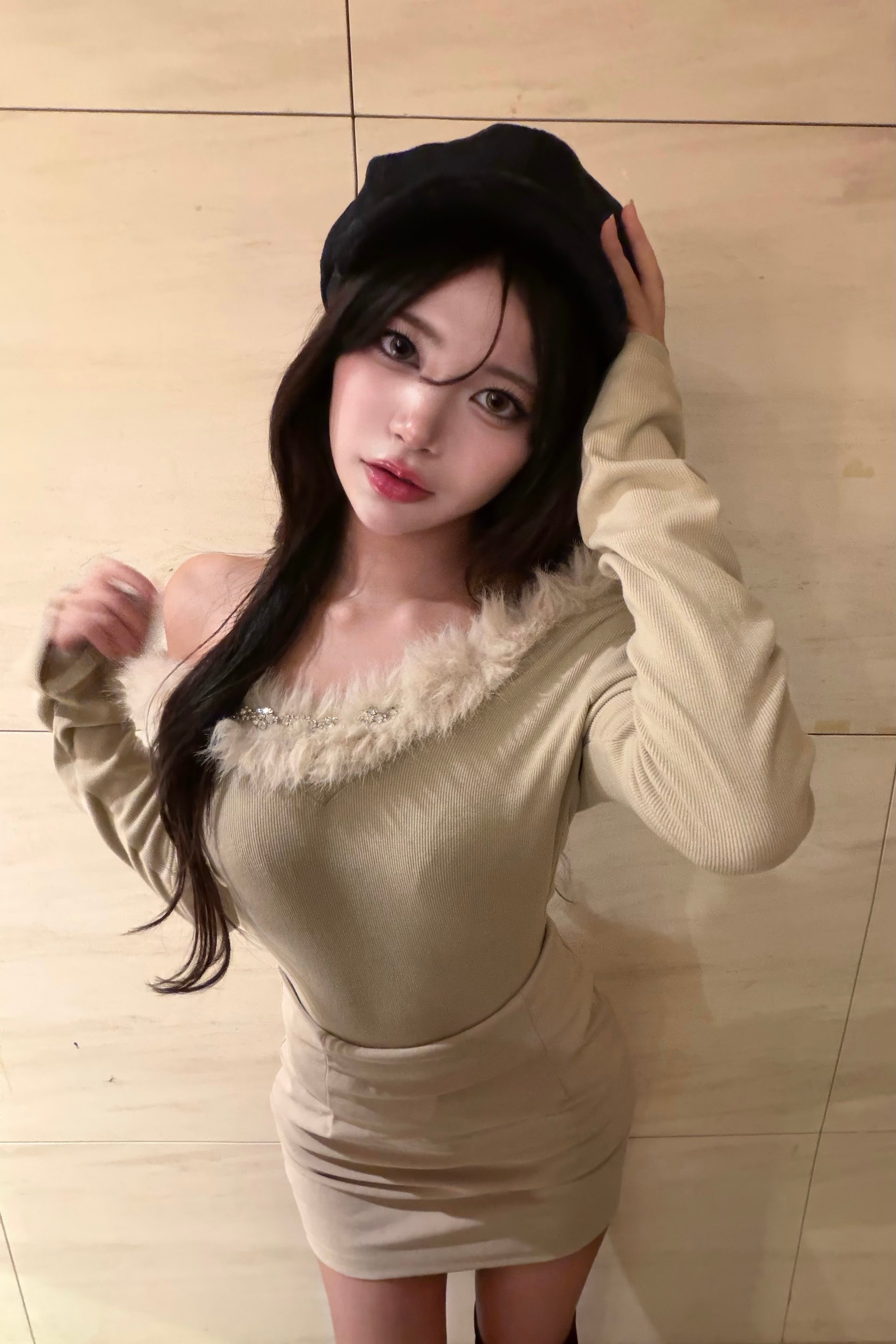 フェイクファーカットソー KR12319