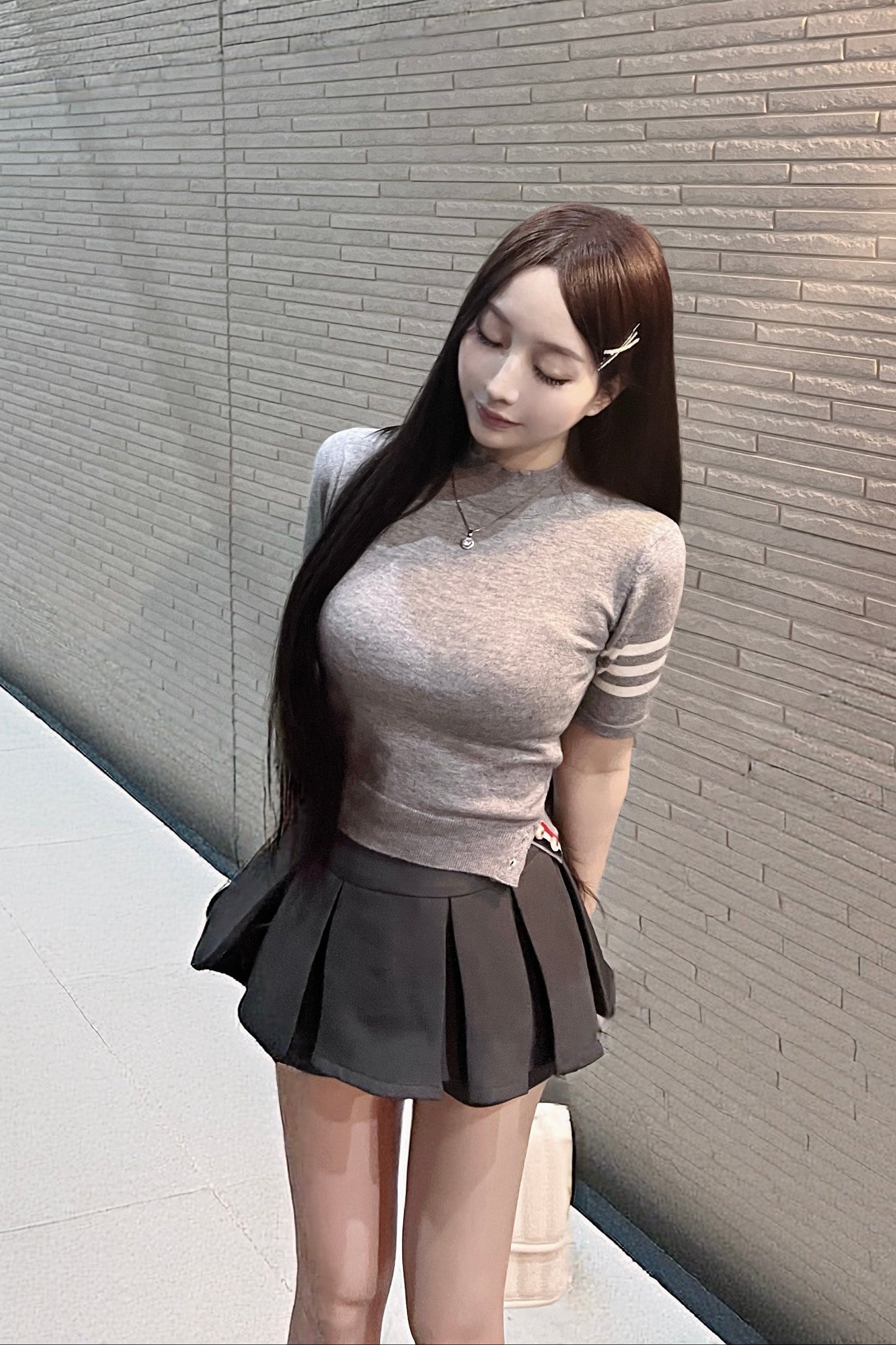 スリーブラインネックニット KR14955