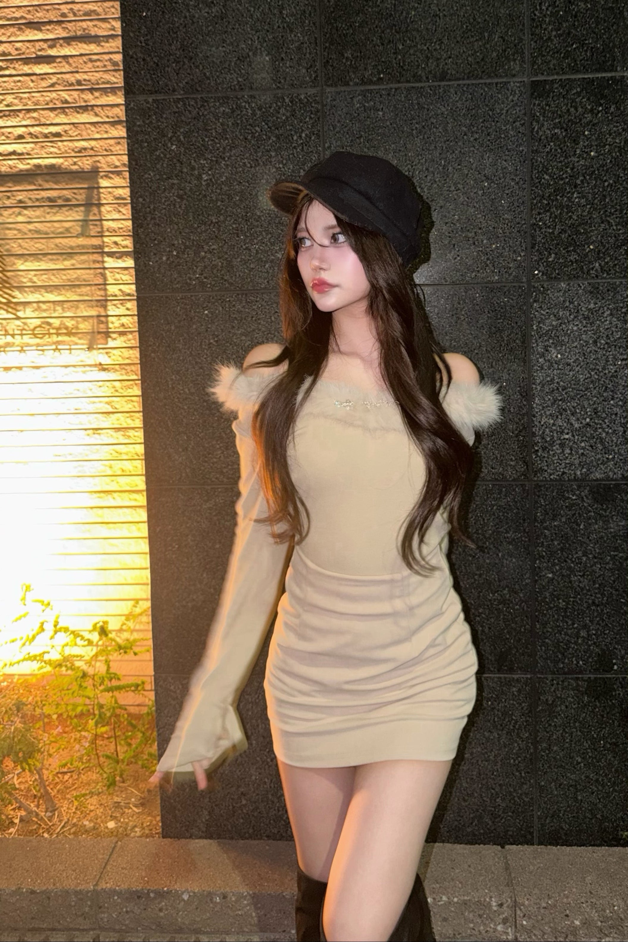 フェイクファーカットソー KR12319