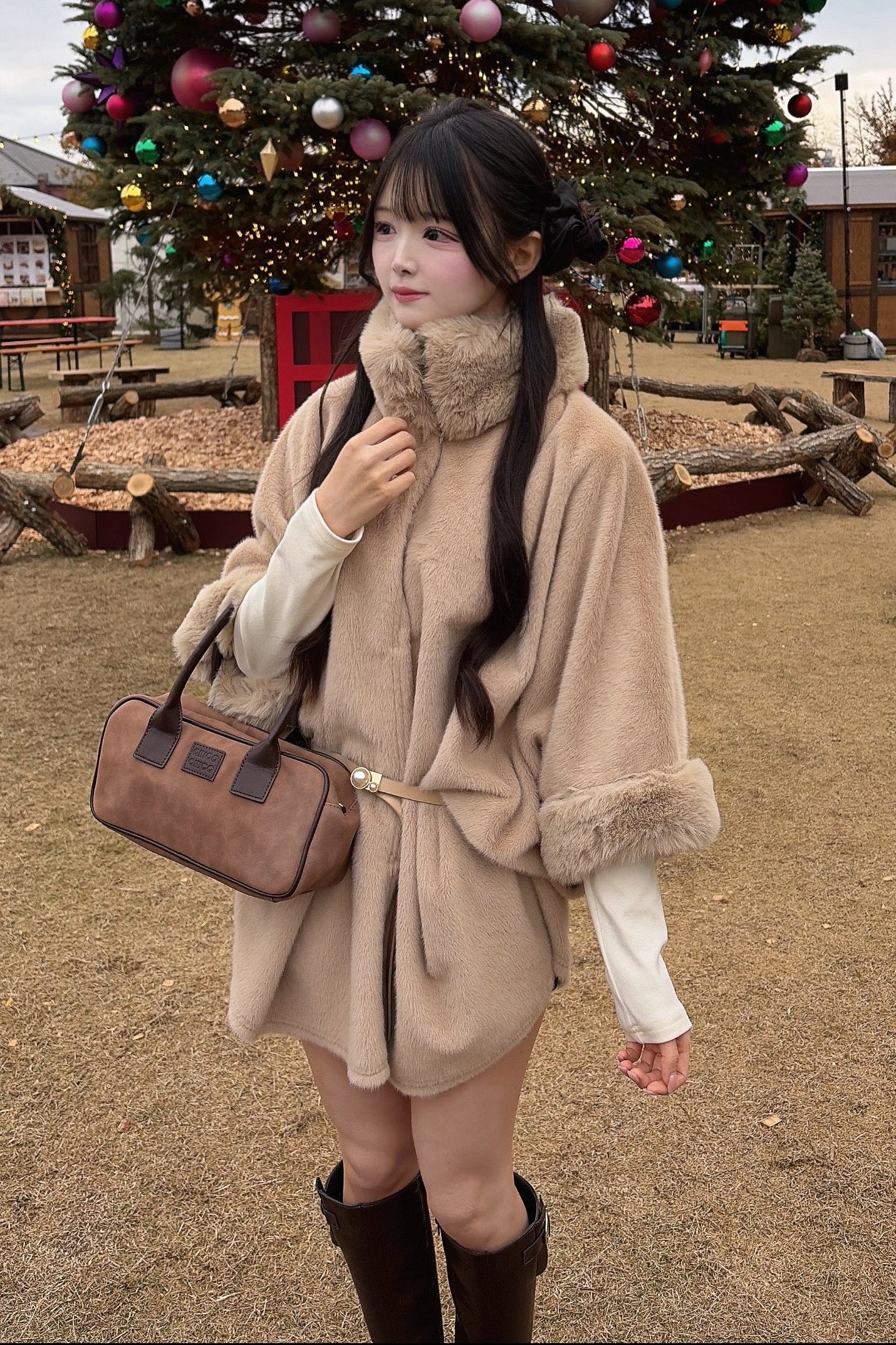 スリーブファーポンチョコート KR30204