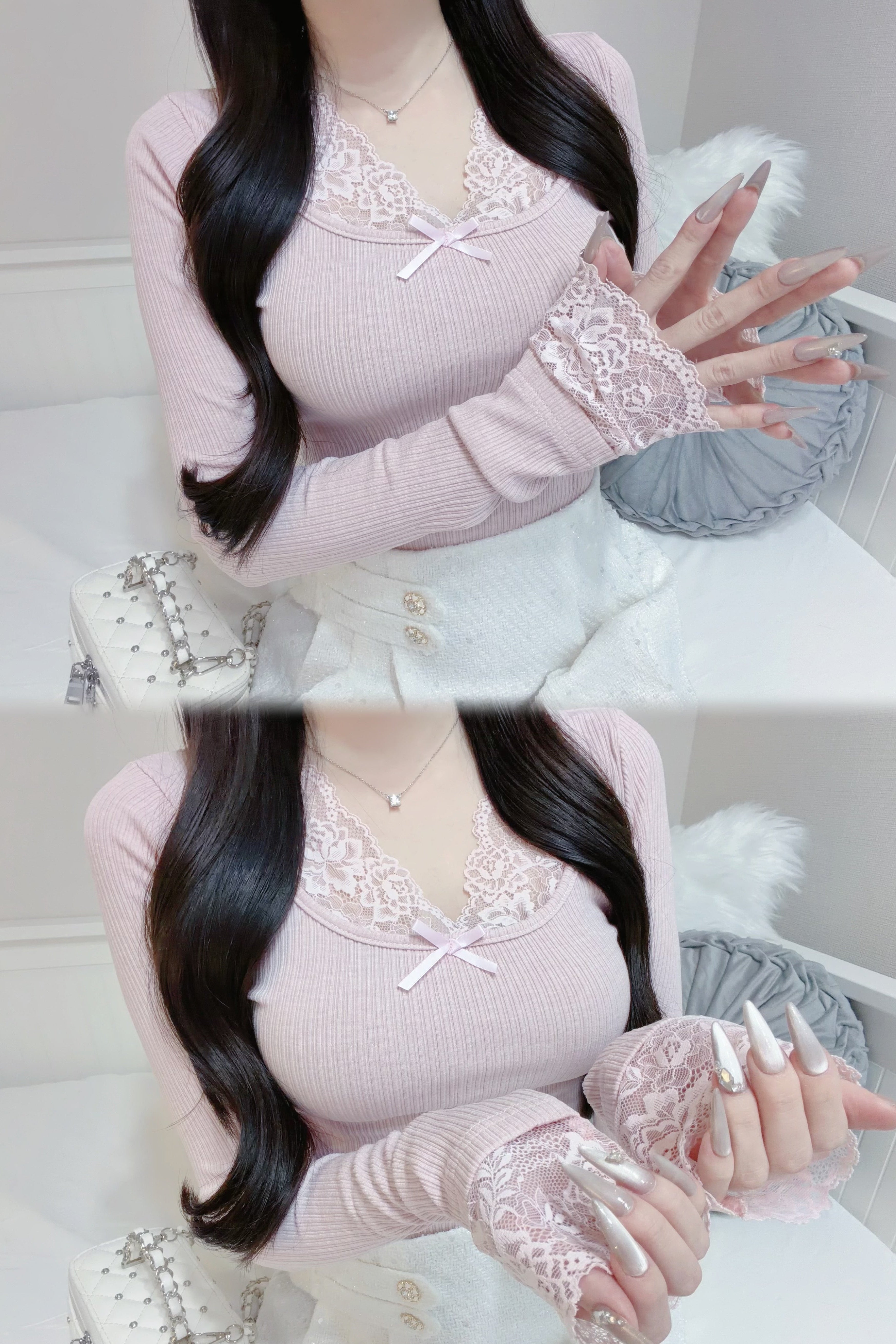 ポイントレースリボンカットソー KR13826
