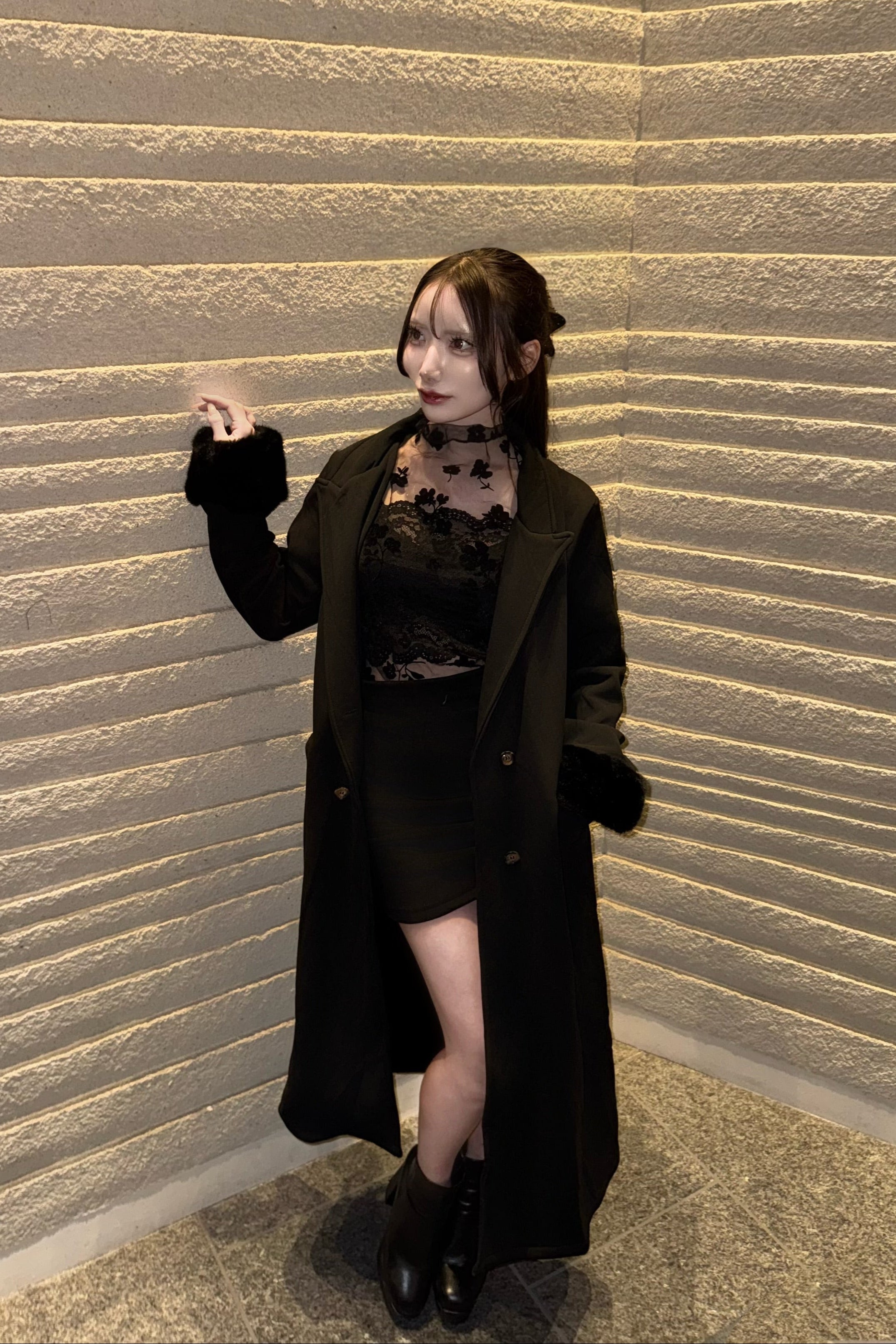 ダブルボタンファースリーブロングコート KR30237