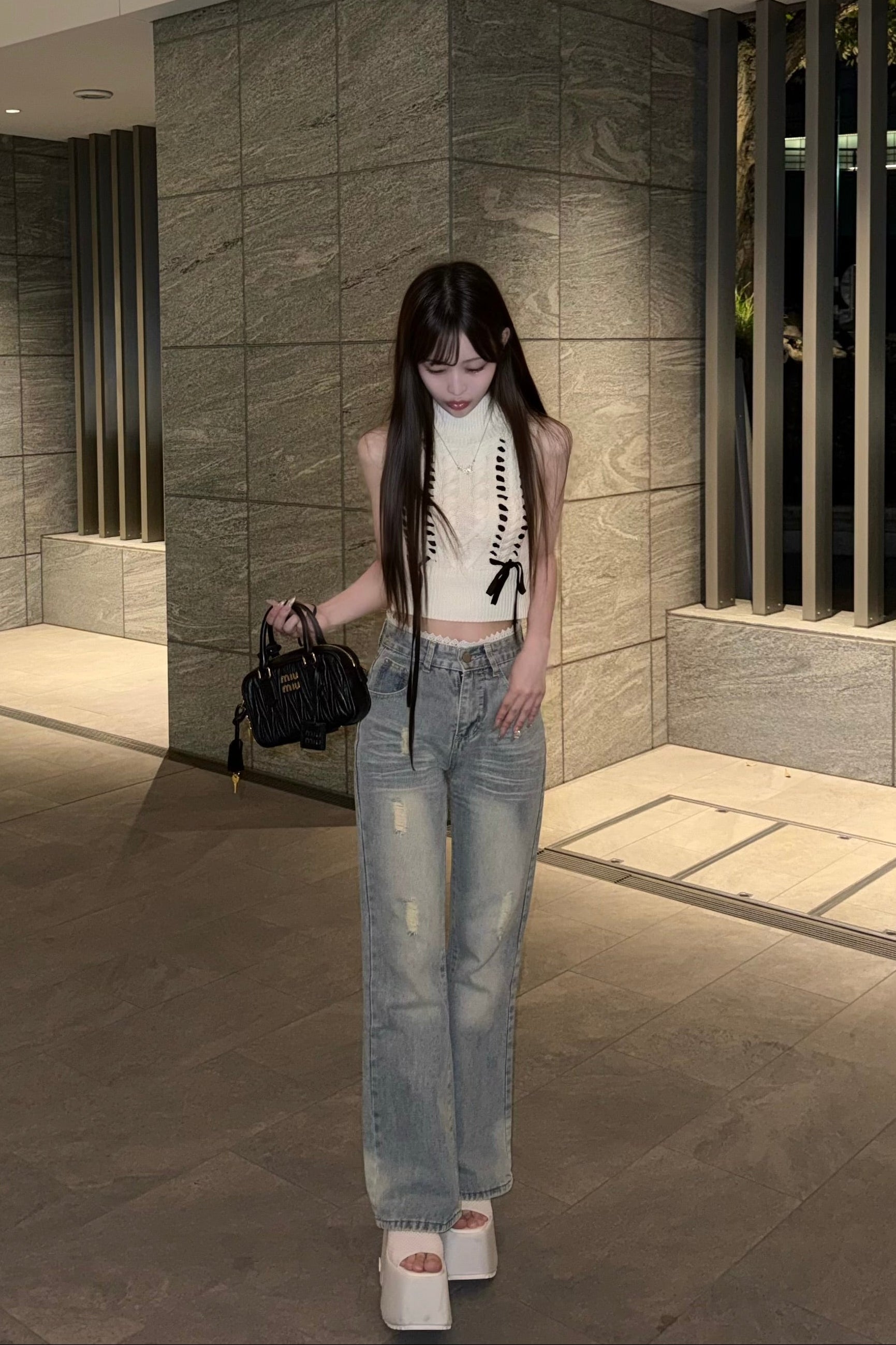 ダメージウォッシュレースデニムパンツ KR14919