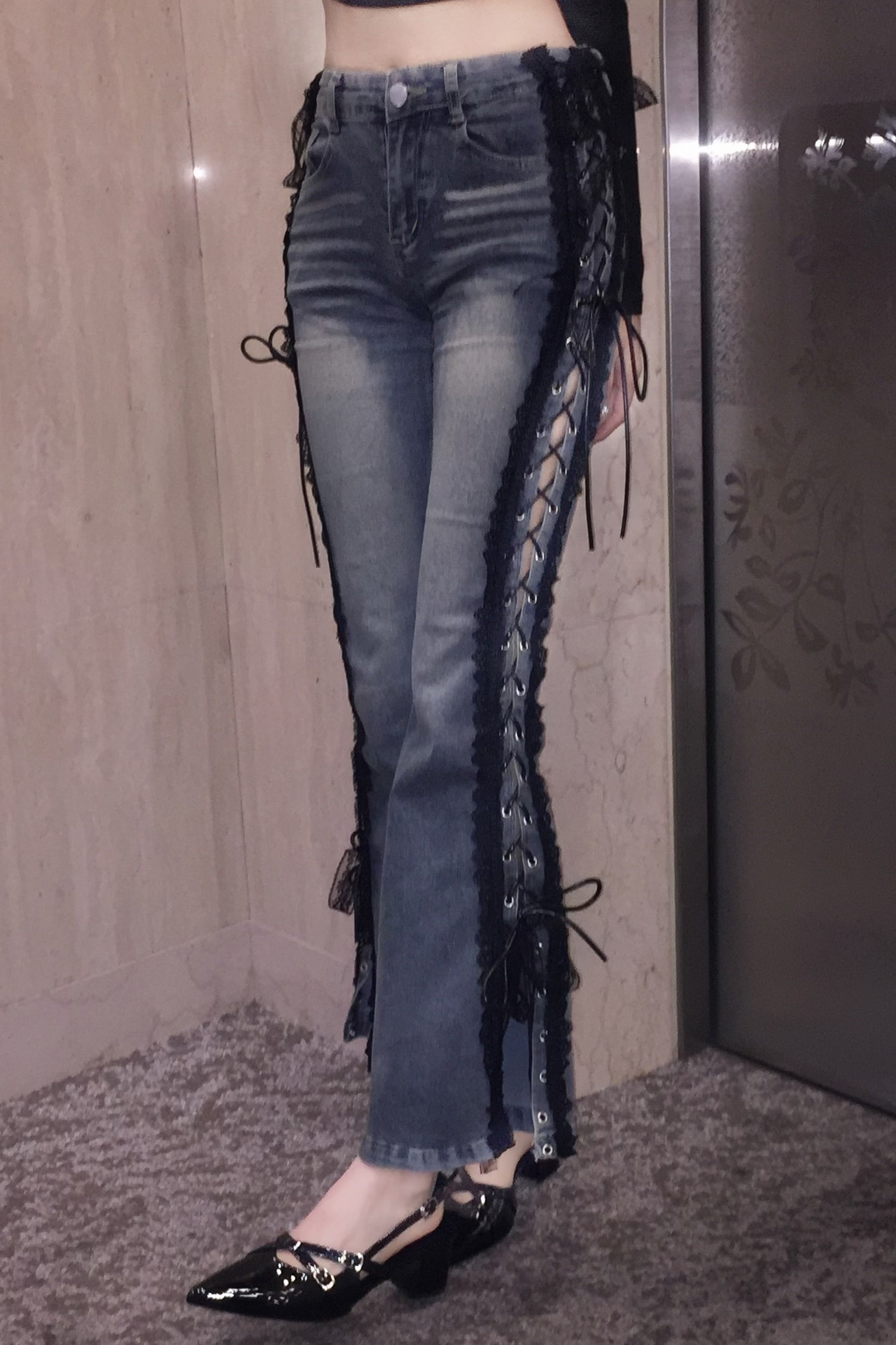 レースアップフレアデニムパンツ KR14126