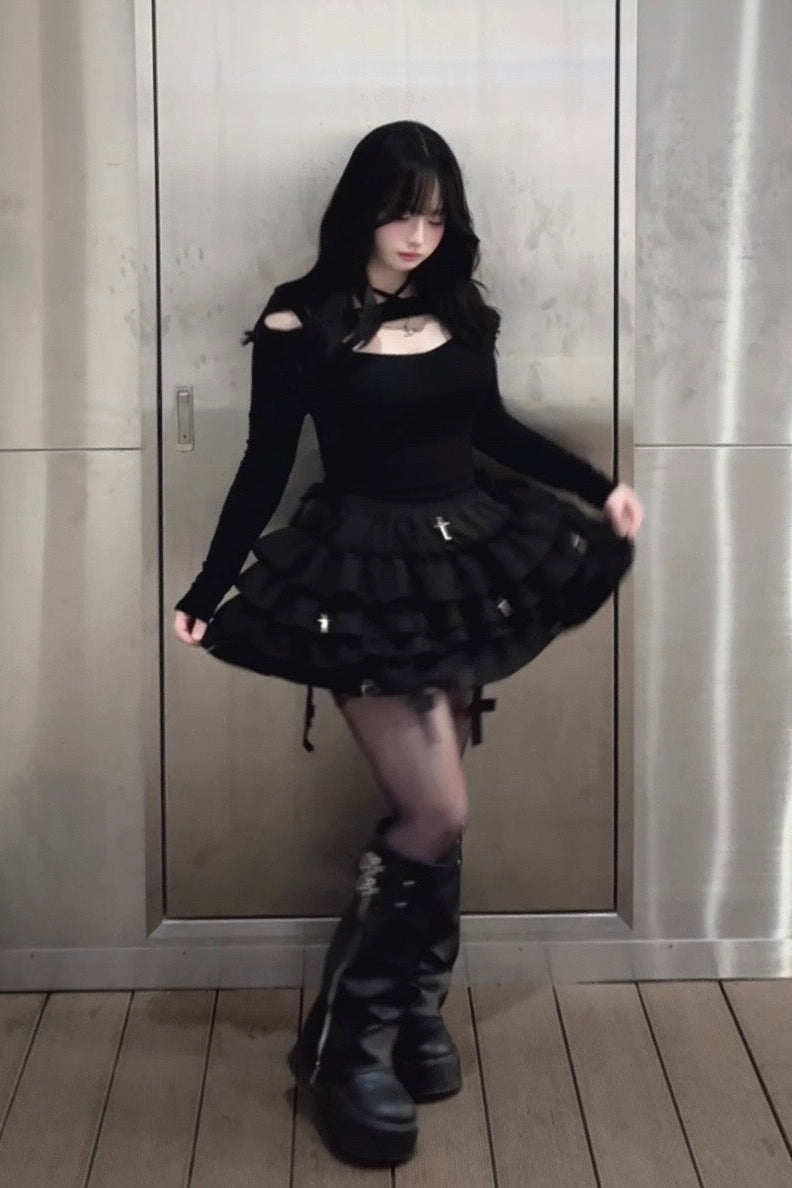 ダーククロスフリルミニスカート [ KR13793