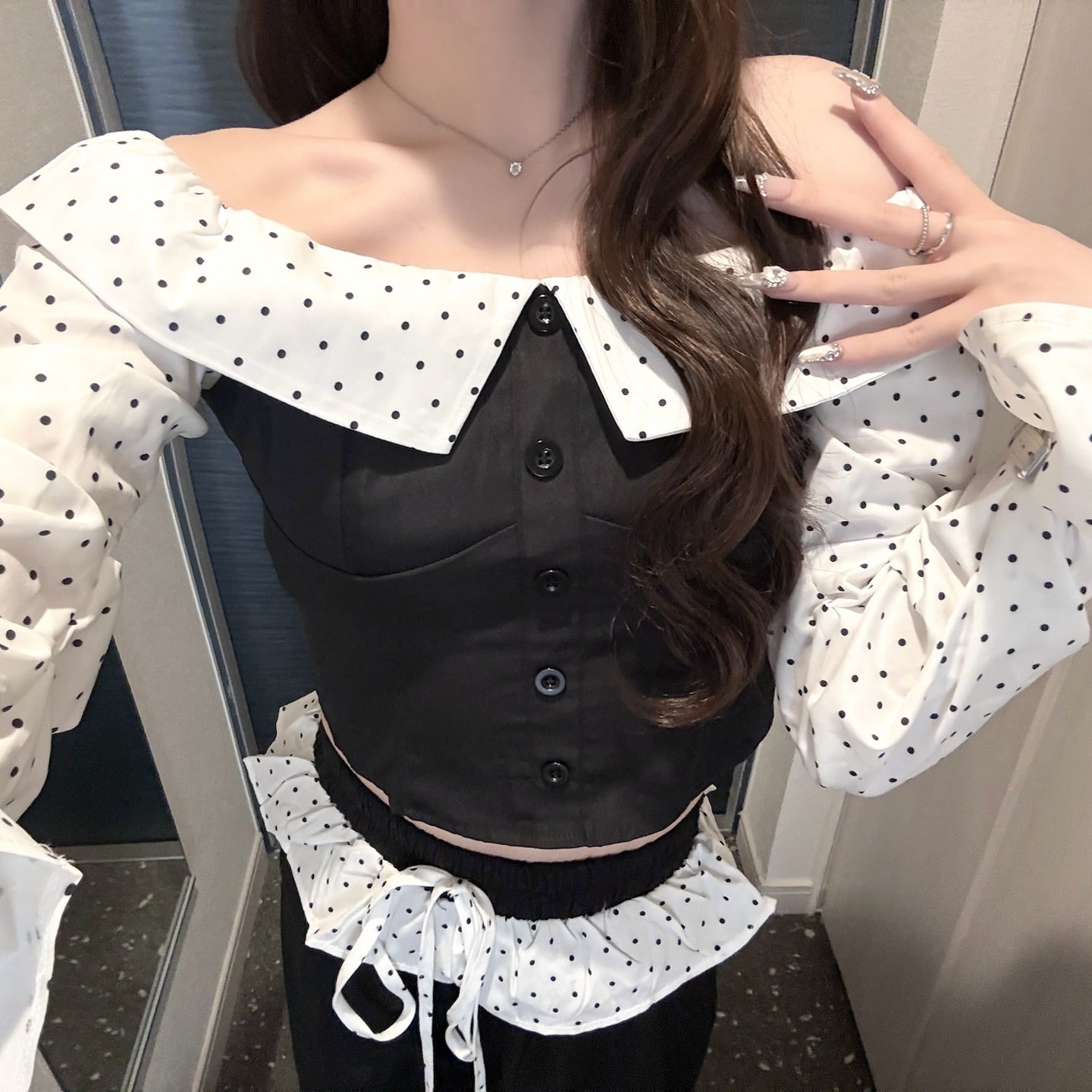 ショー掲載品✨カネコイサオ ドットチュール ピコフリル セットアップレイヤード ドットオフショルセットアップ KR30529