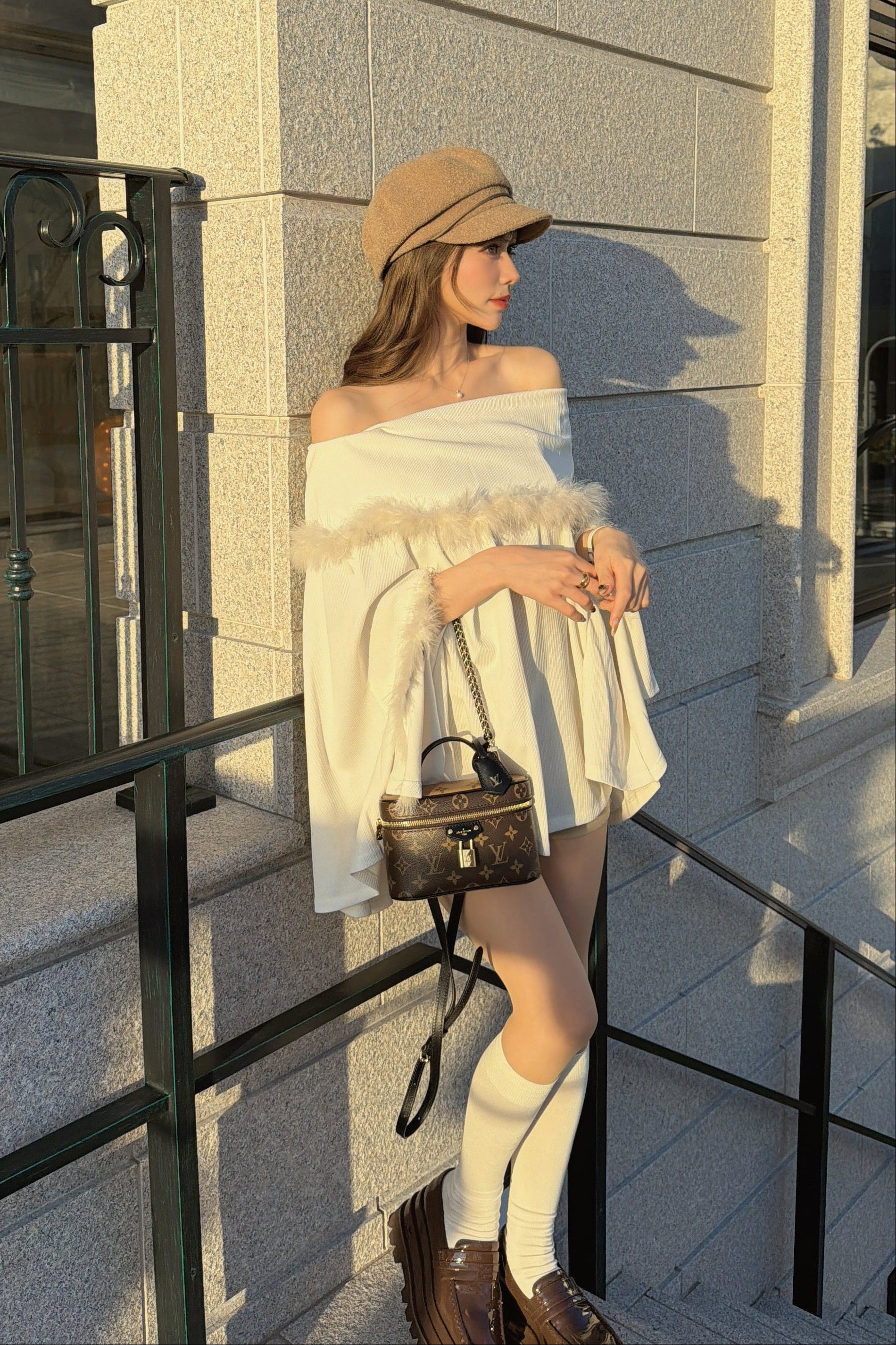 フェイクファーオフショルニット KR12482