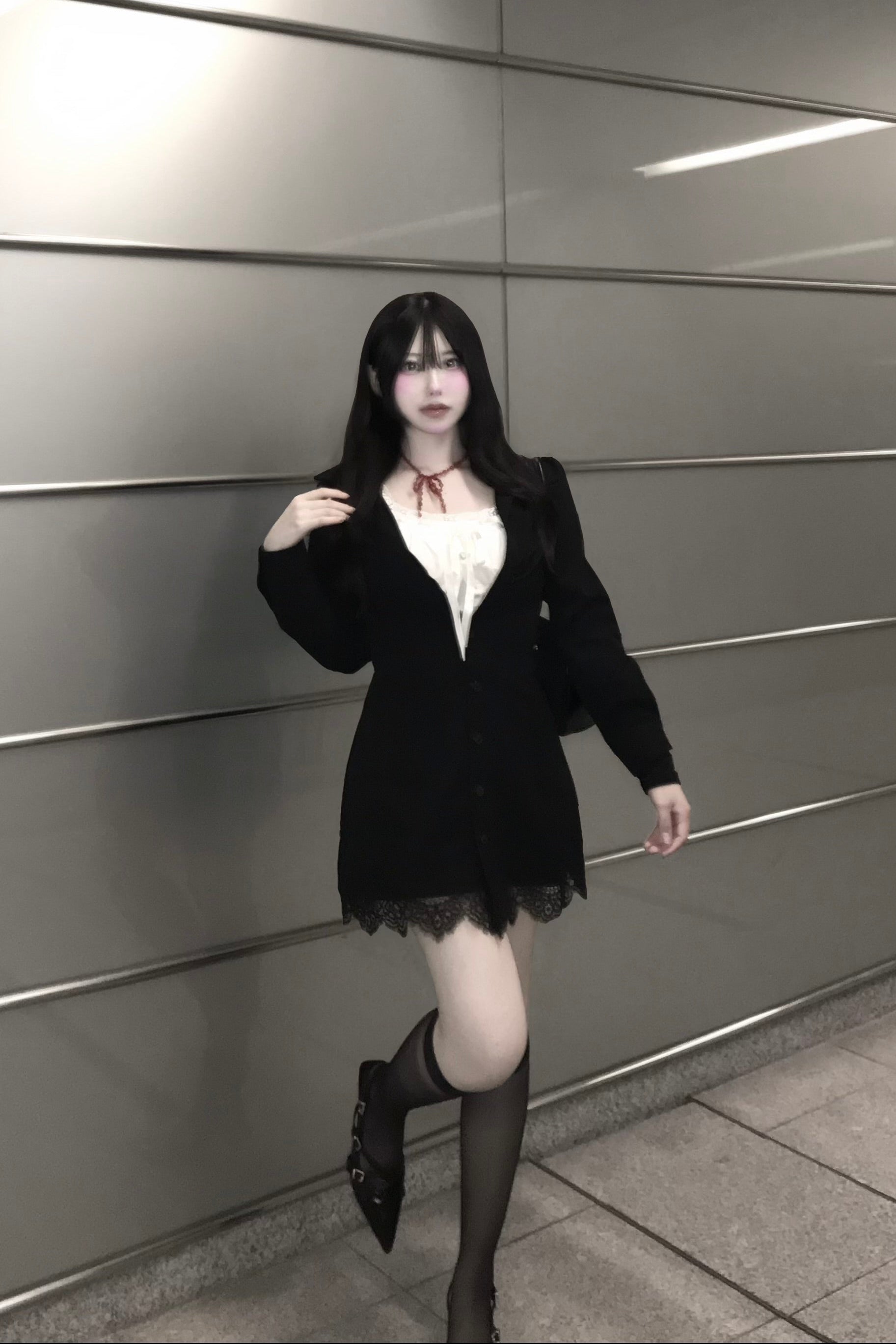 フロントボタンレースシャツワンピース KR14048