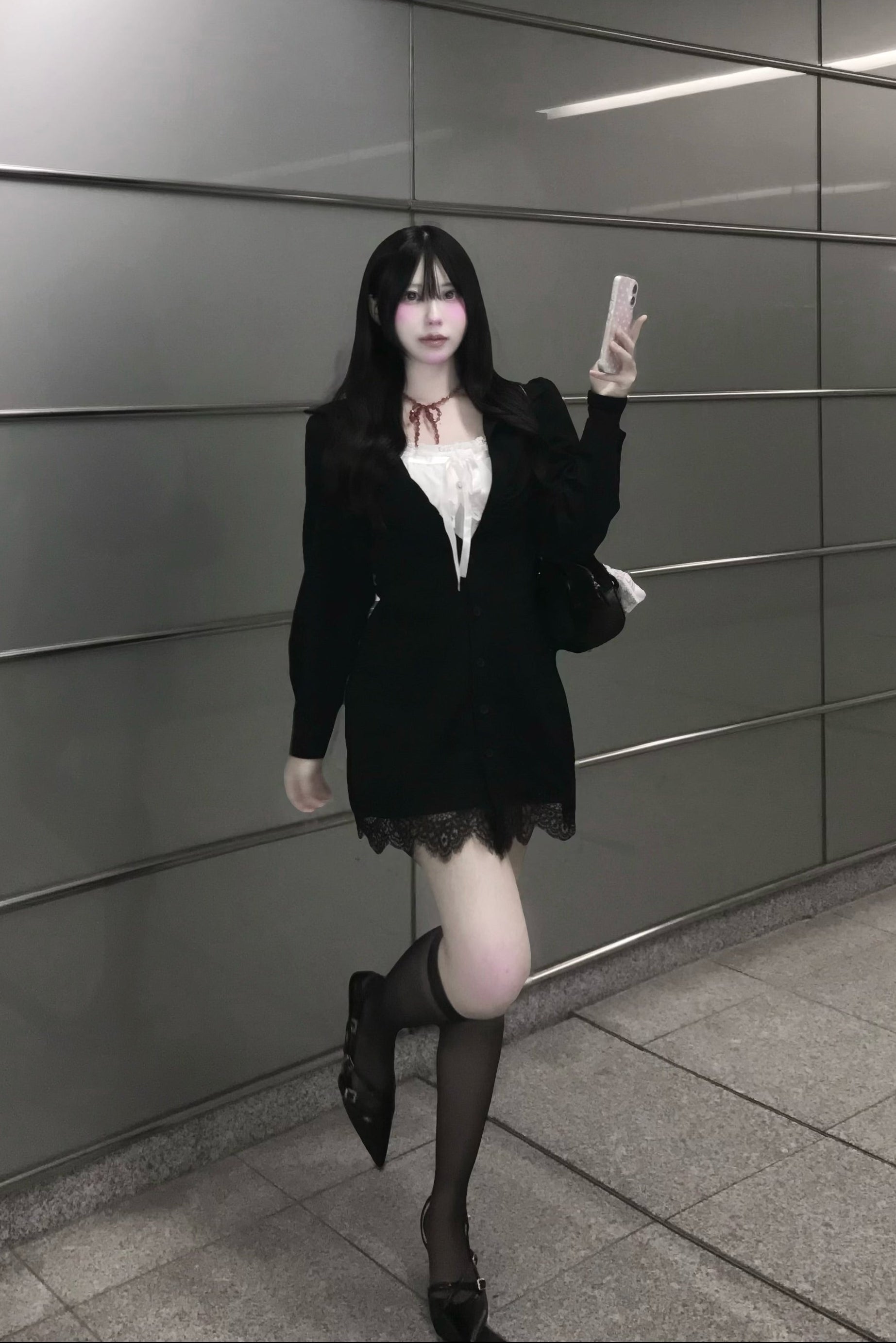 美品】タカダンス・ブラック レース 長袖シャツ ・プリーツフロント 美