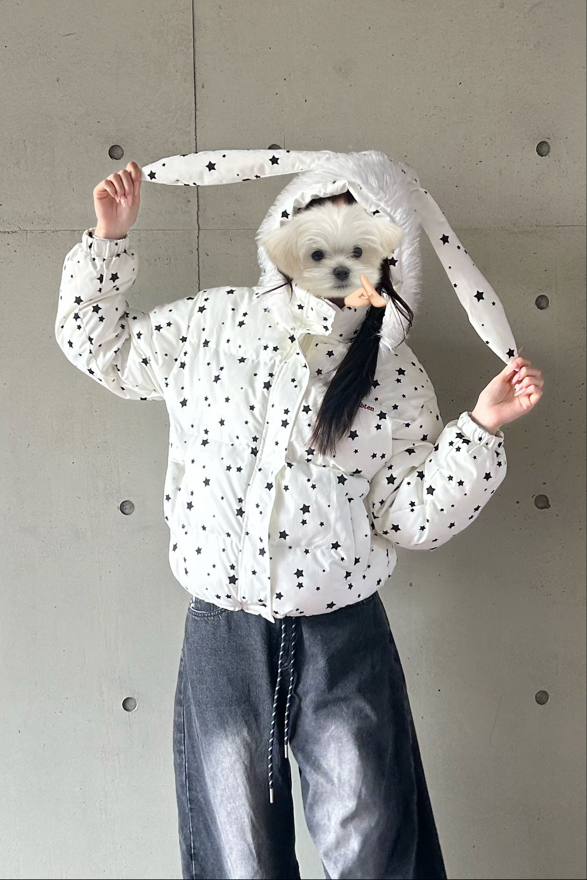 ファーフードハイネックミドルダウンジャケット KR30299