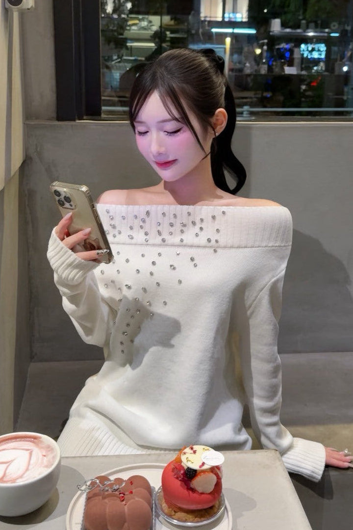 オフショルビジューニット KR13568