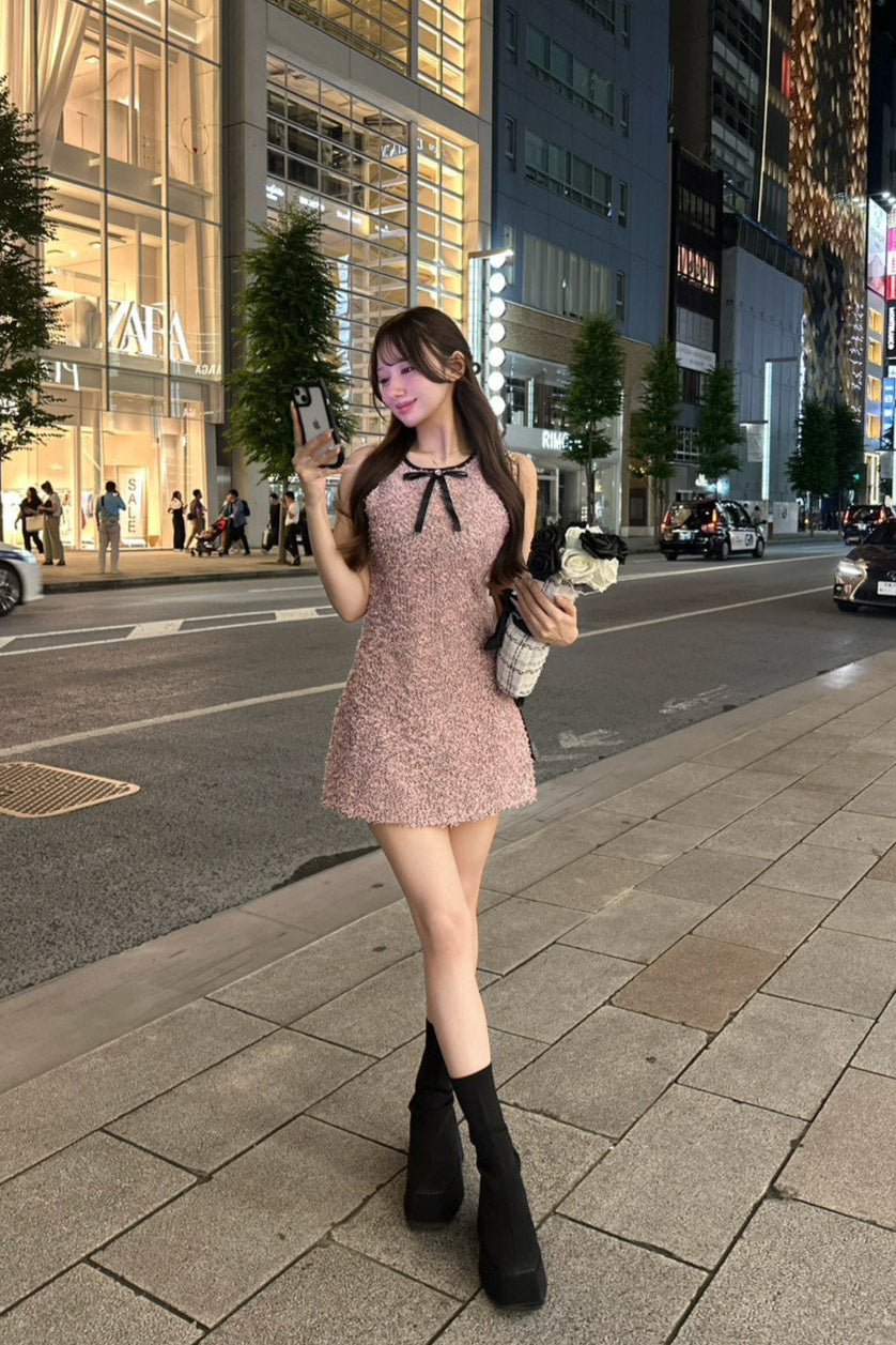 フロントリボンツイードワンピース KR10935