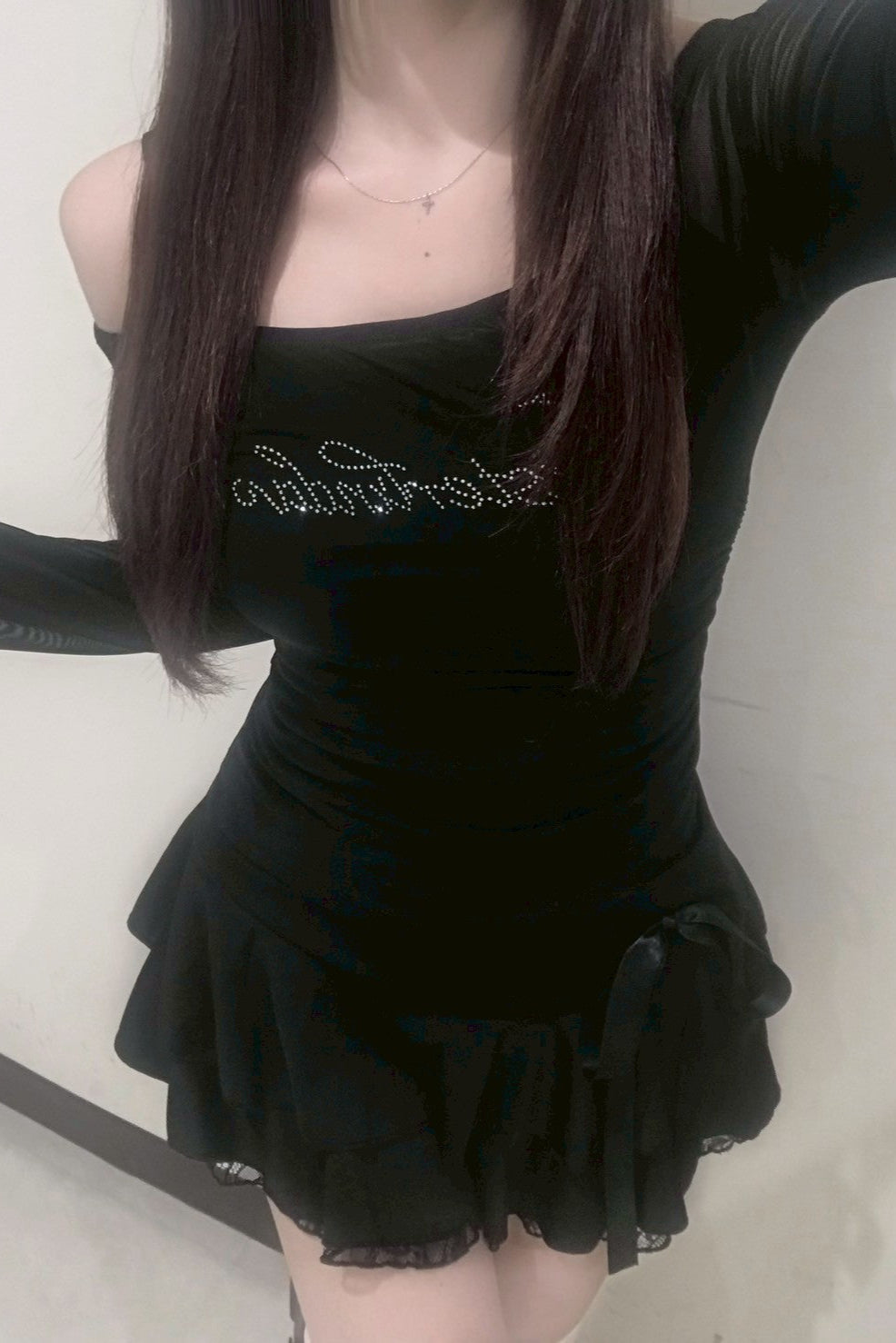 see-through glitter logo long T-shirt KR10089