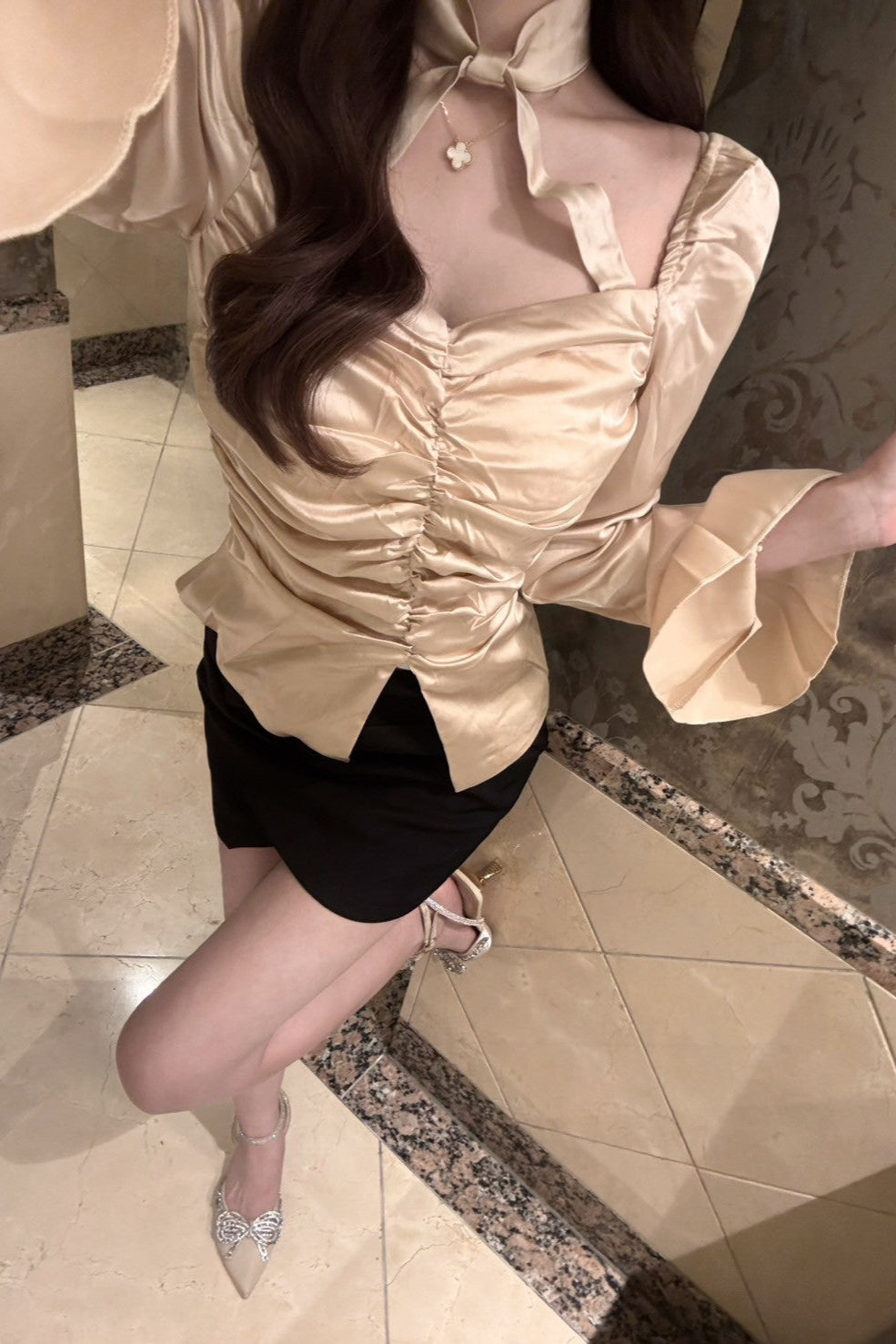 classic puff sleeve saten tops KR10092