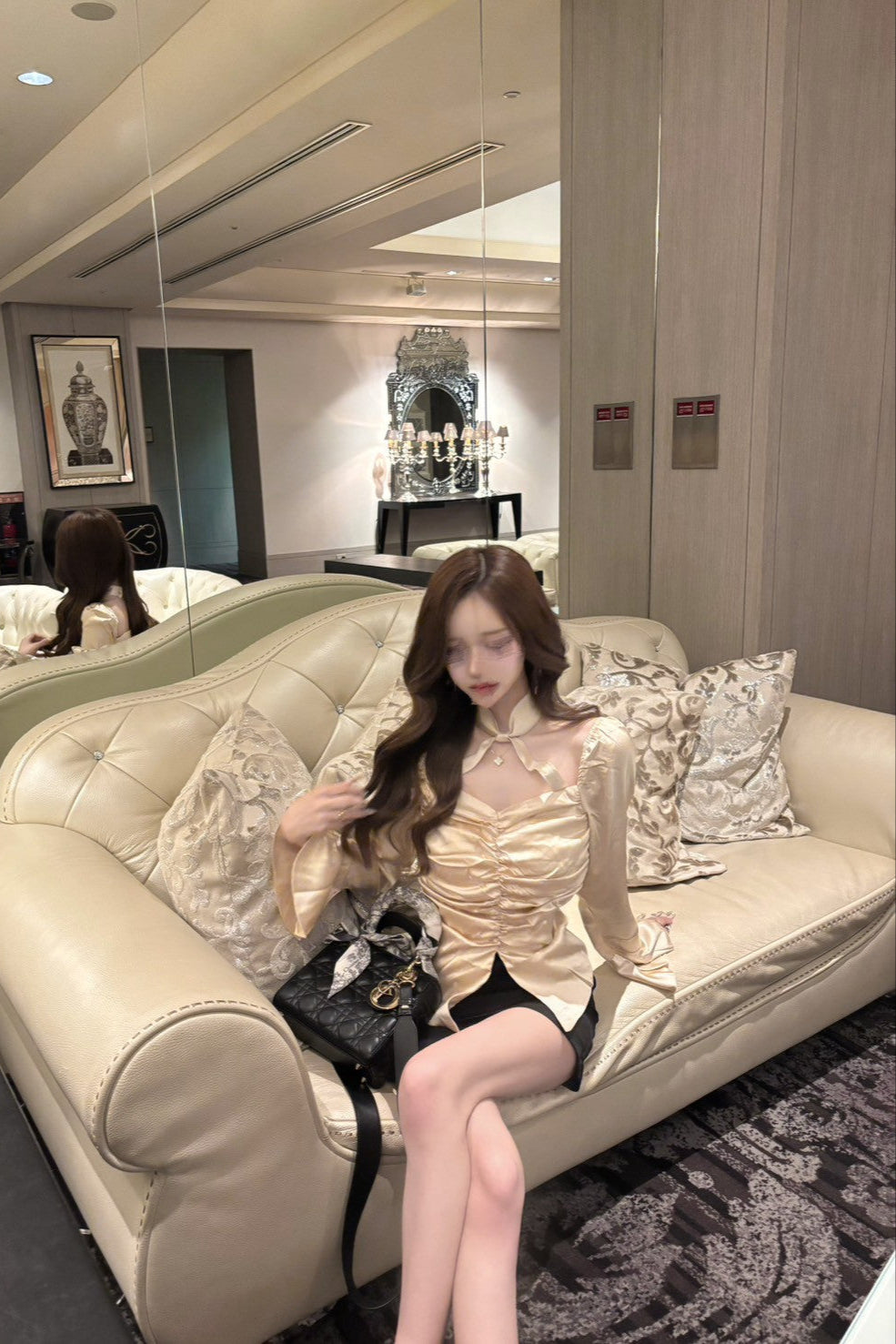 classic puff sleeve saten tops KR10092