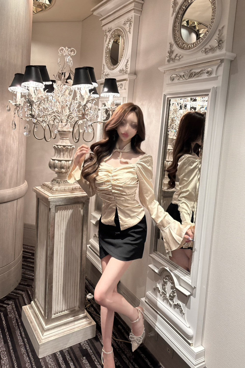 classic puff sleeve saten tops KR10092