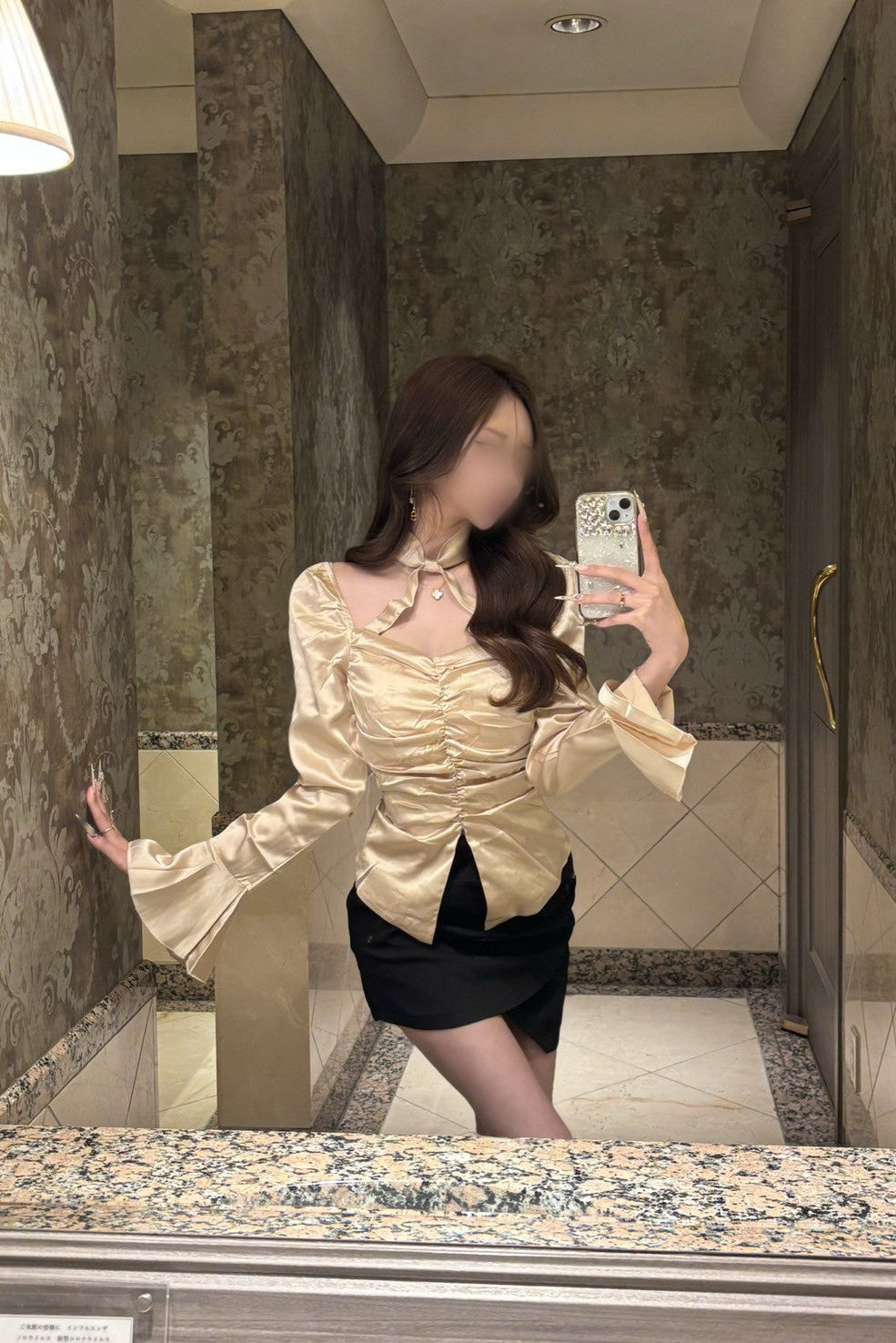 classic puff sleeve saten tops KR10092