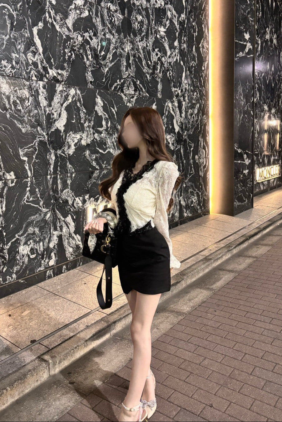 lace contrast frill tops KR10094