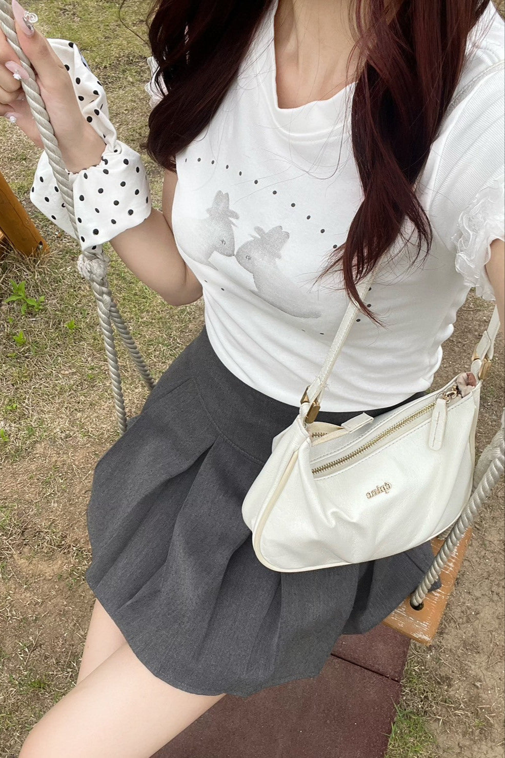 レースラビットプリントTシャツ KR10457