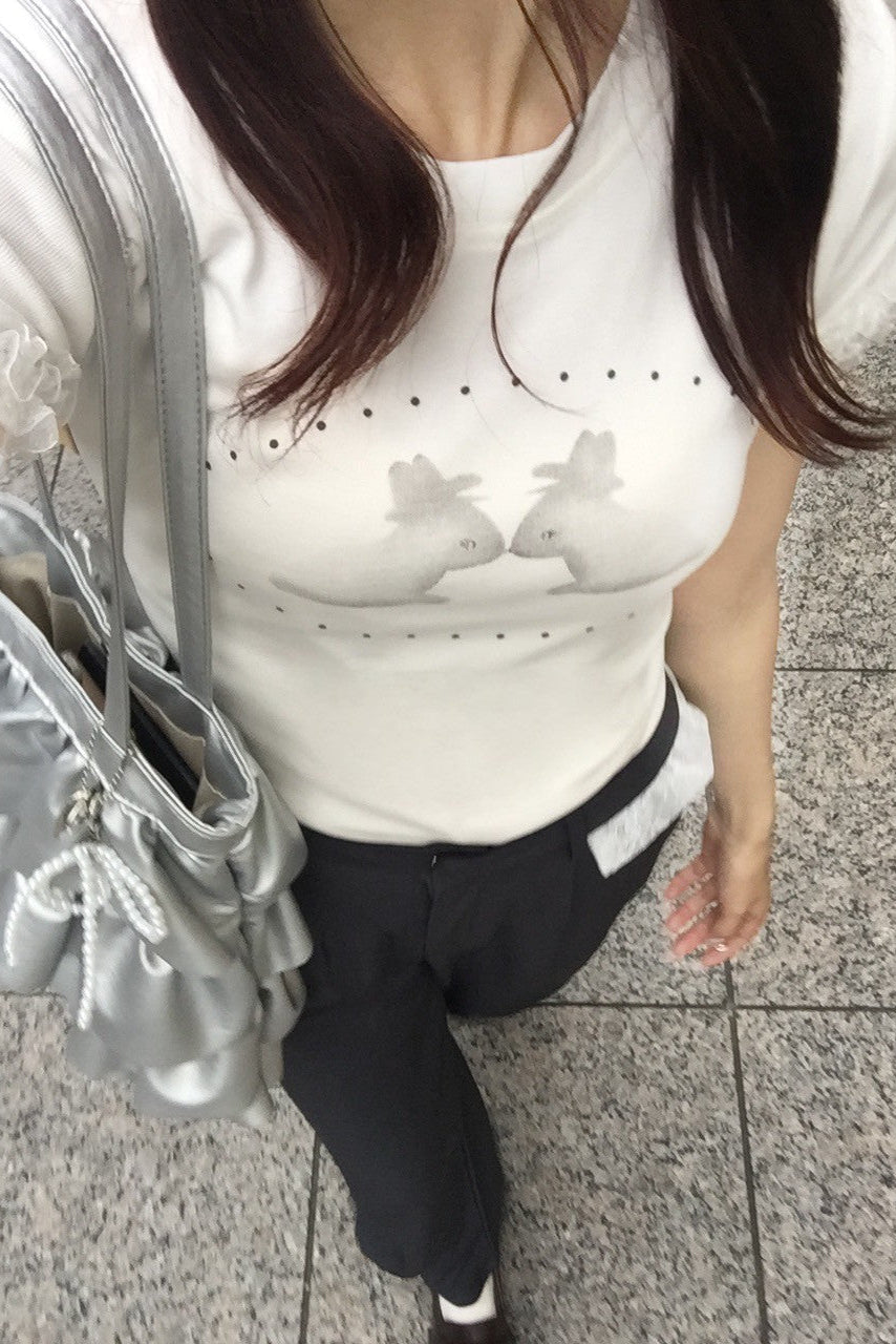 レースラビットプリントTシャツ KR10457