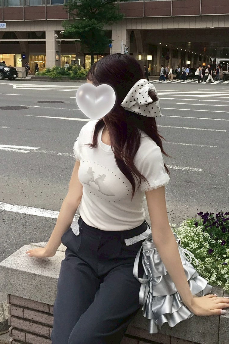 レースラビットプリントTシャツ KR10457