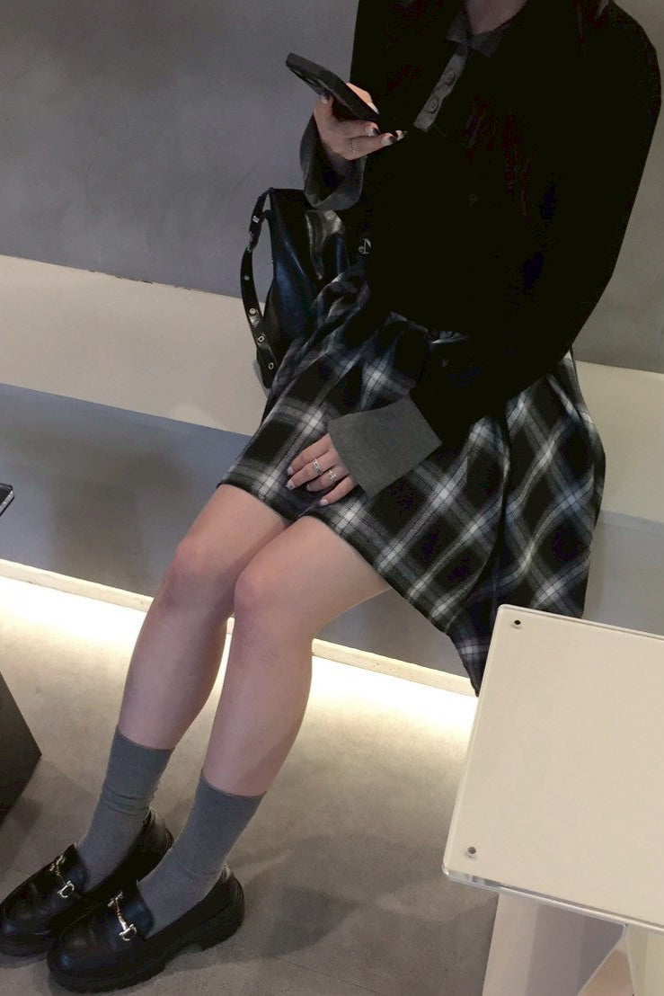ビンテージブラックチェックスカート KR10419