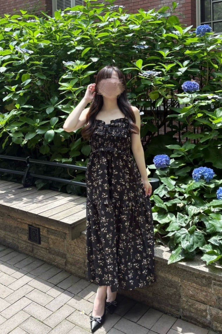 ブラックフラワーワンピース KR10852