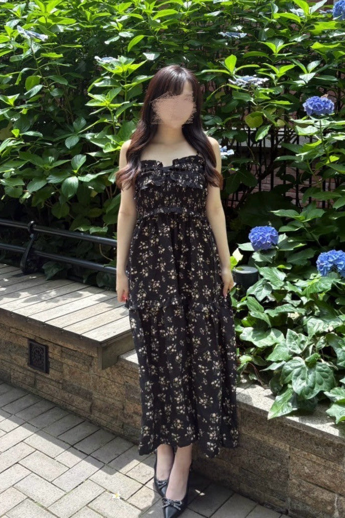 ブラックフラワーワンピース KR10852