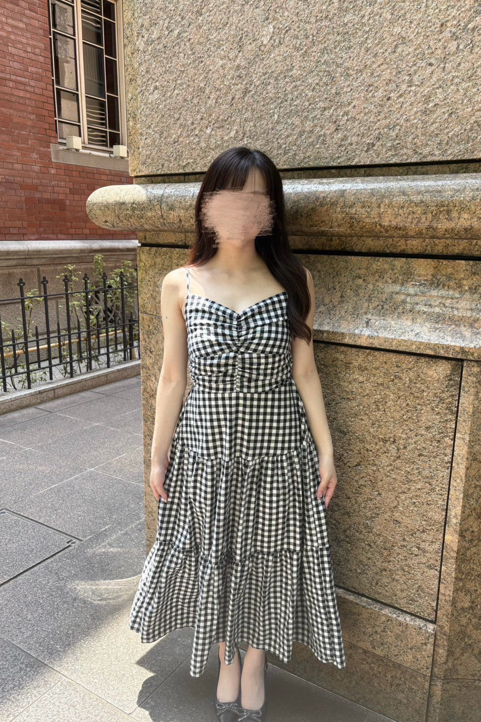 ブラックロングチェックワンピース KR10855