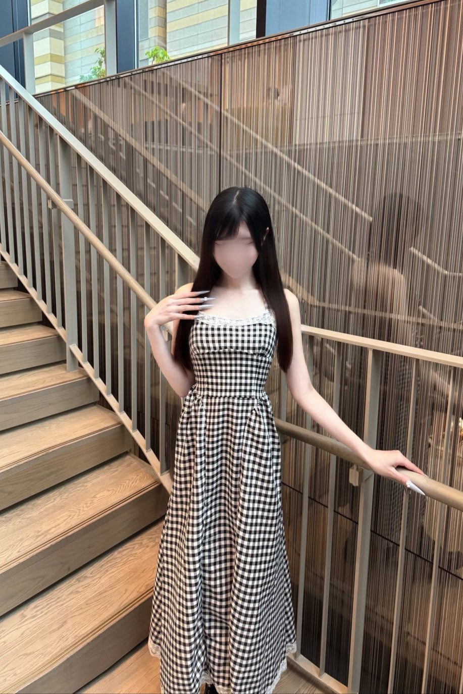 ロングチェックレースワンピース KR10548