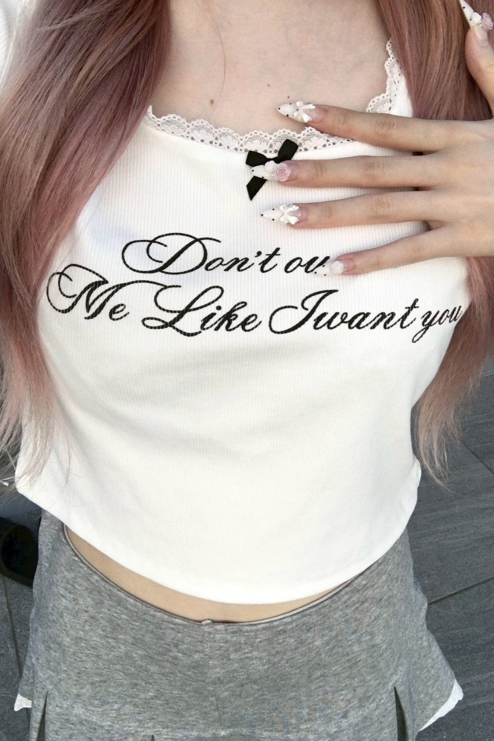 レタリングホワイトリボンTシャツ KR10475