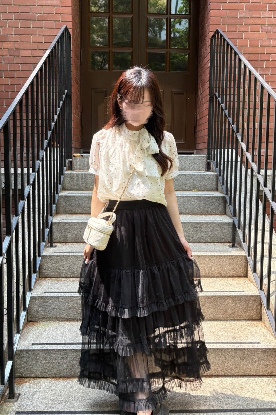 ブラックロングチェックワンピース KR10855