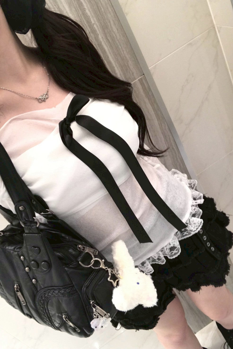 リボンレースオフショルトップス KR10412