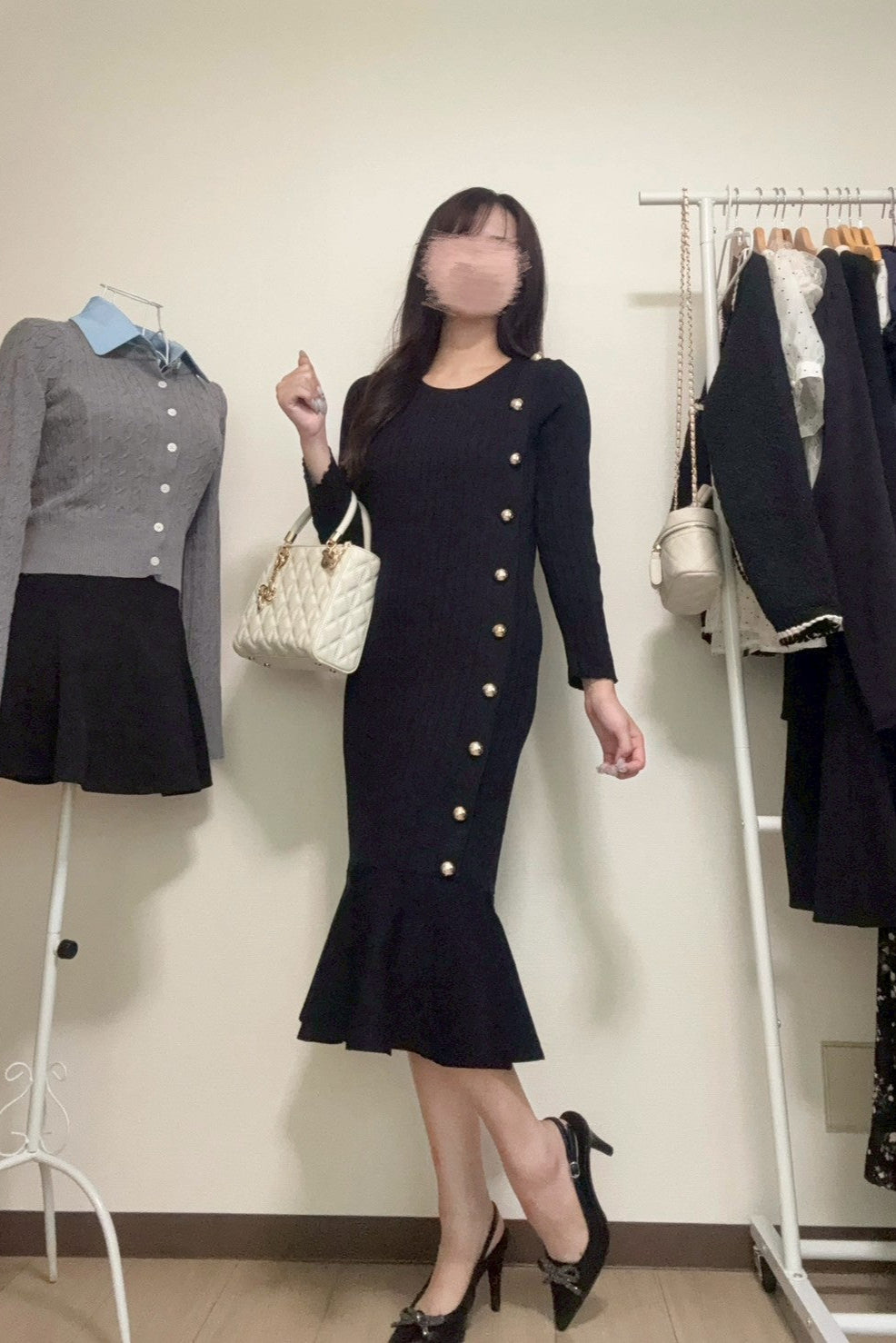 サイドボタンリブマーメイドワンピ KR13153