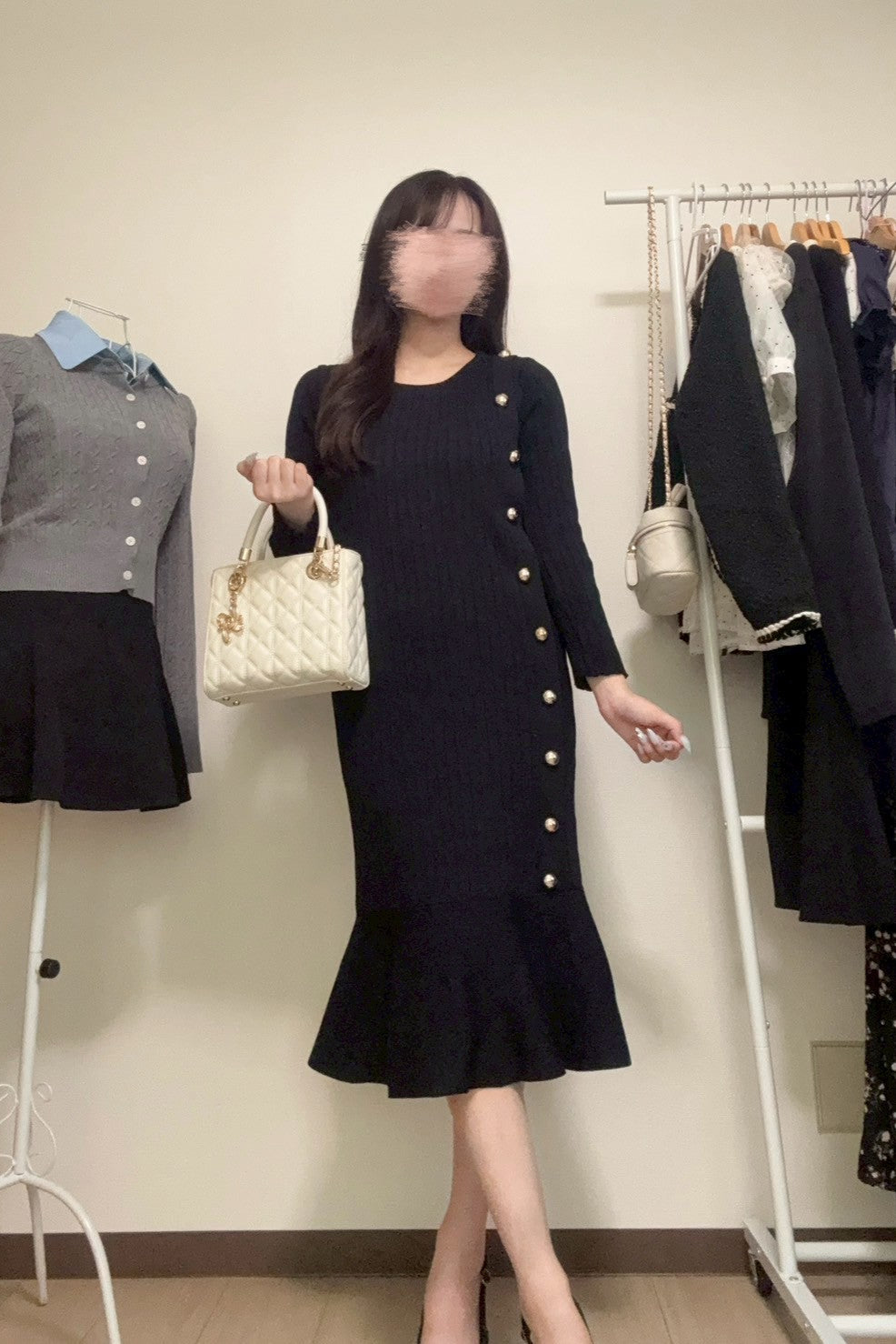 サイドボタンリブマーメイドワンピ KR13153