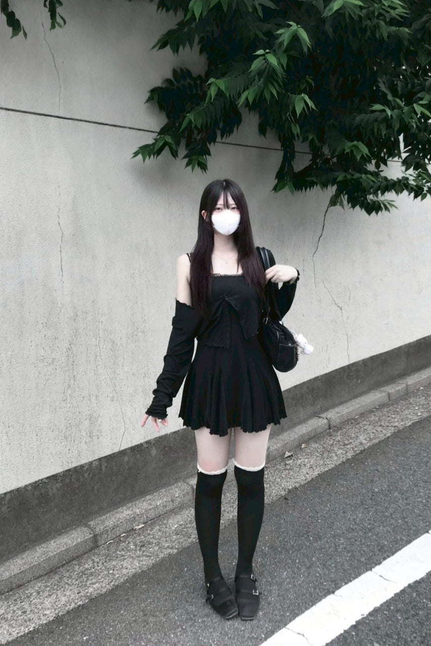 フリルブラックロングソックス KR13097