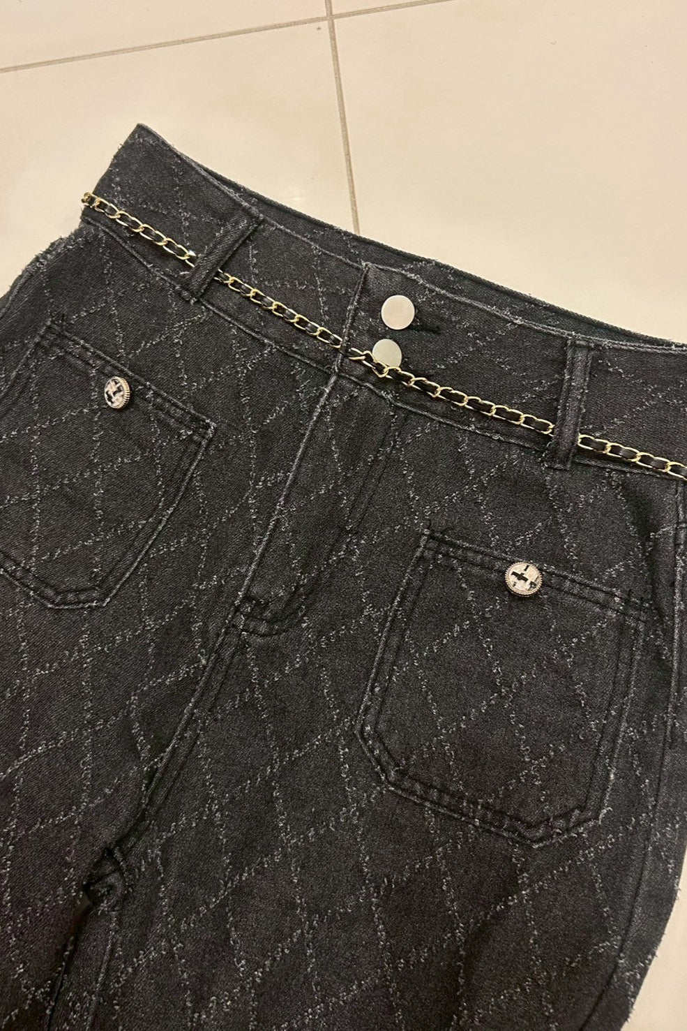チェーンディテールキルティングデニムパンツ KR12651