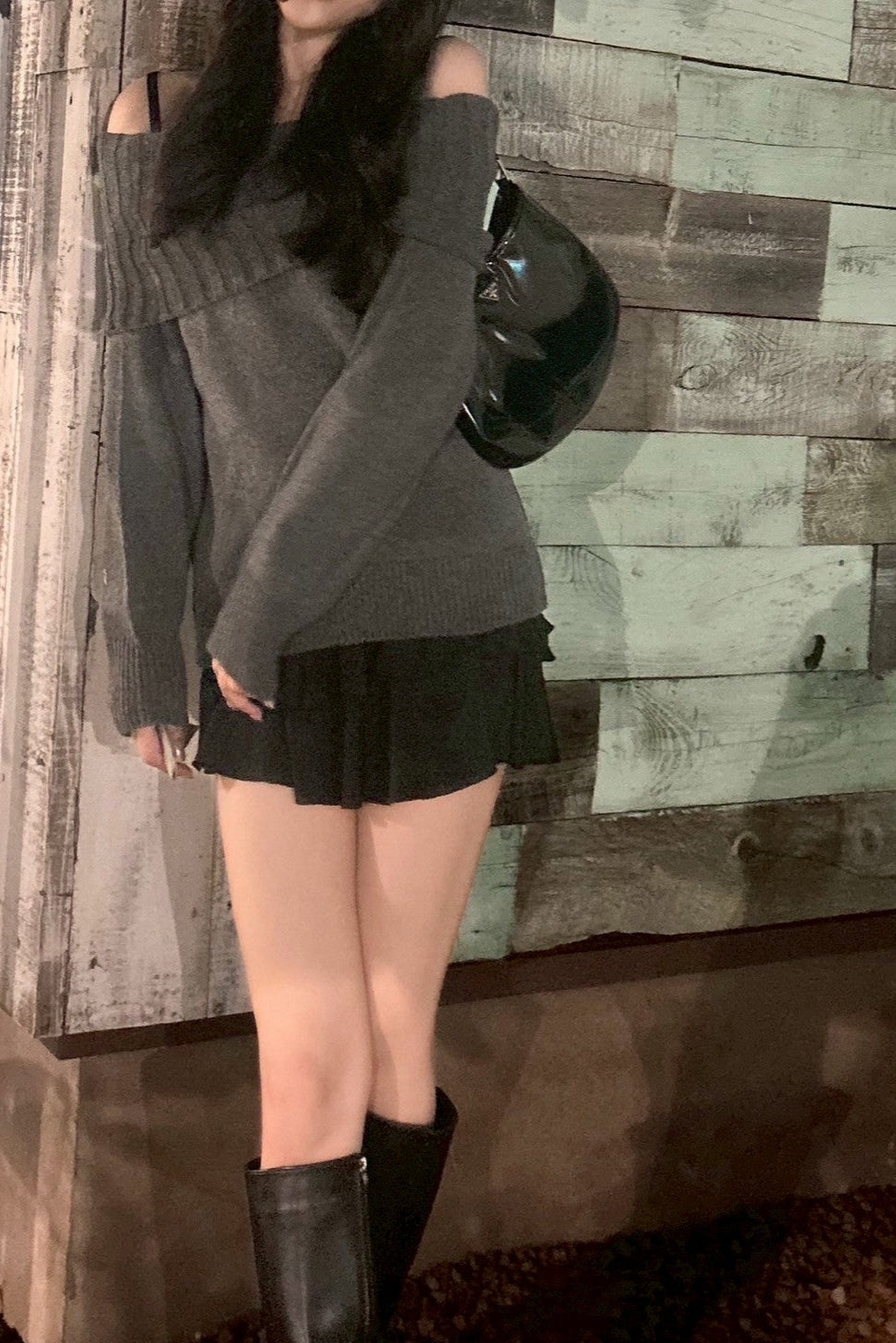 オフショルダーグレーニット KR13199