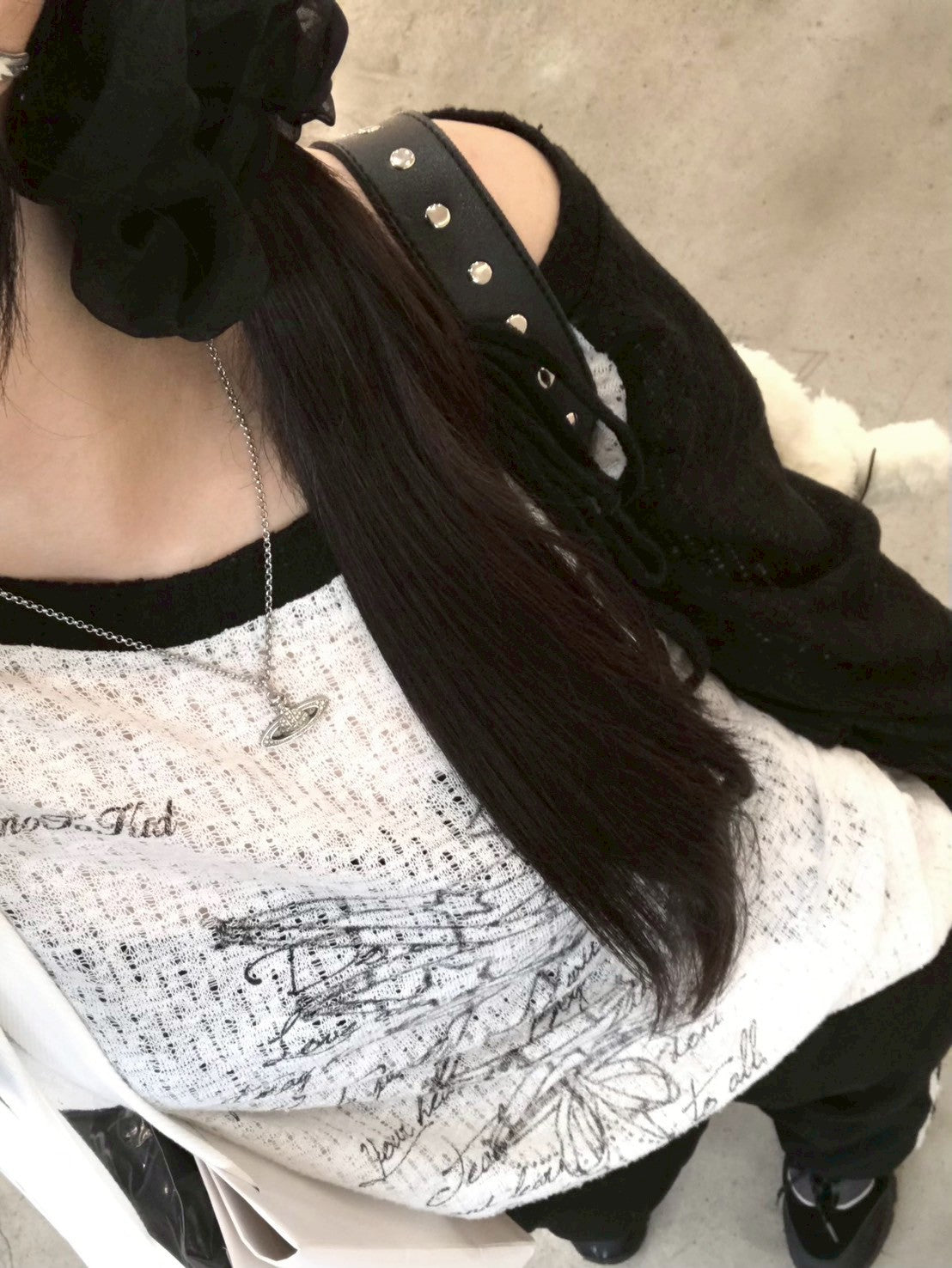 リボンストラップラグランロングTシャツ KR12644