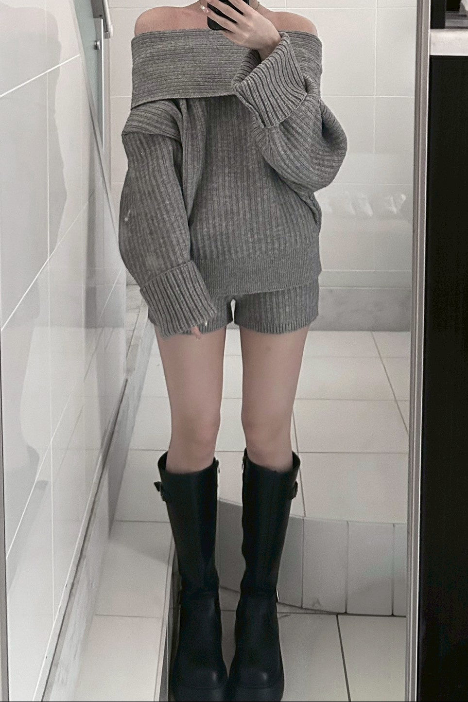 HUNTER グレー ロングブーツ レインブーツ　長靴　バックル付き　25cm HUNTER グレー 長靴 バックル付き レインシューズ HUNTER グレー