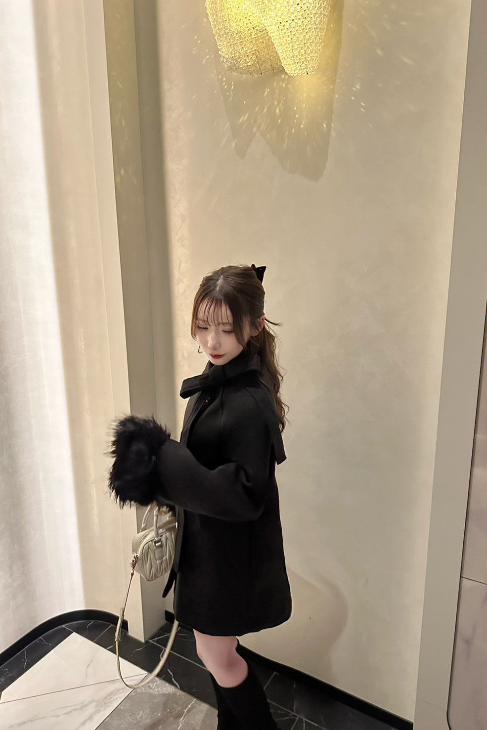 ファースリーブダブルボタンコート KR30041